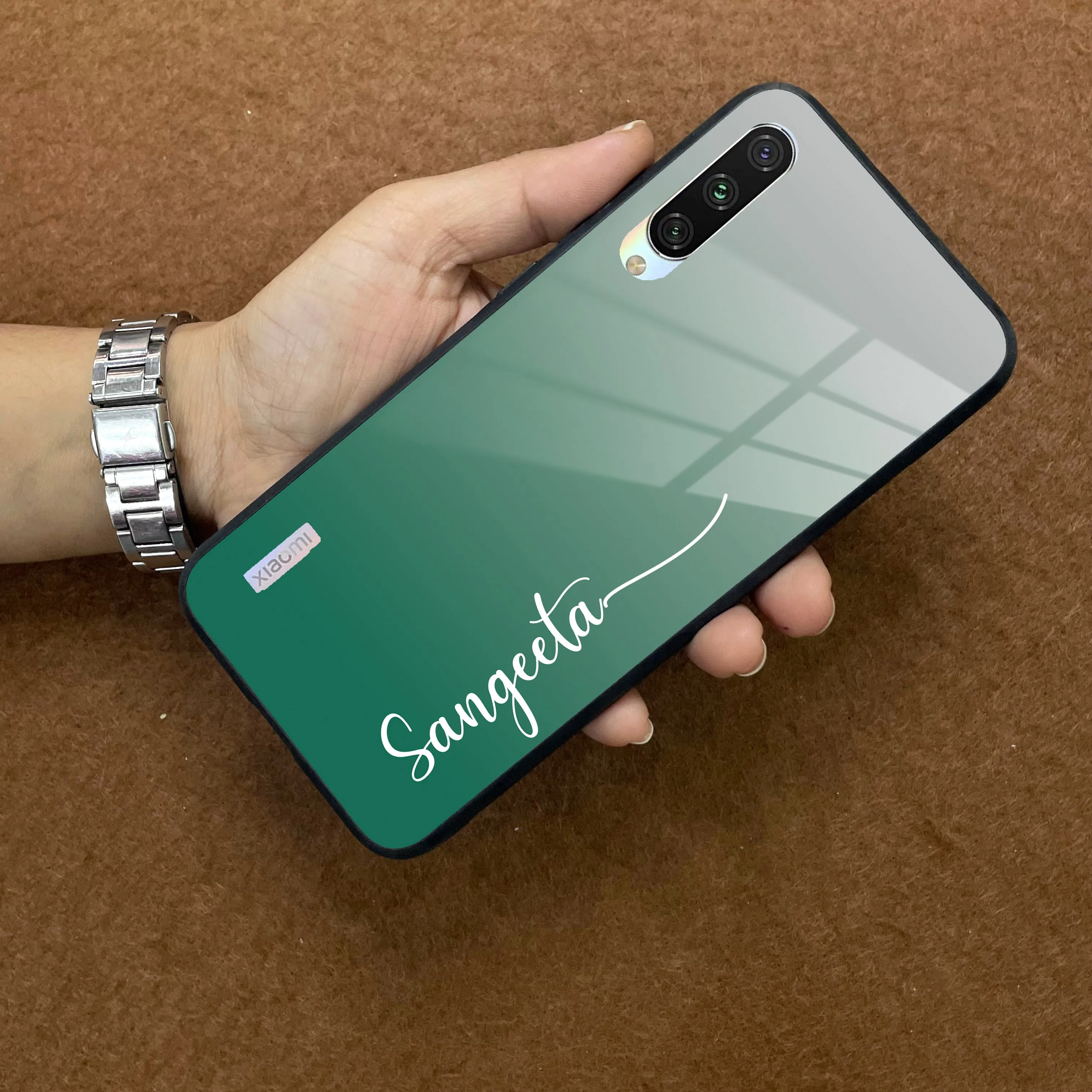 Customize Name Gradient Glass Case Cover Green For Redmi/Xiaomi