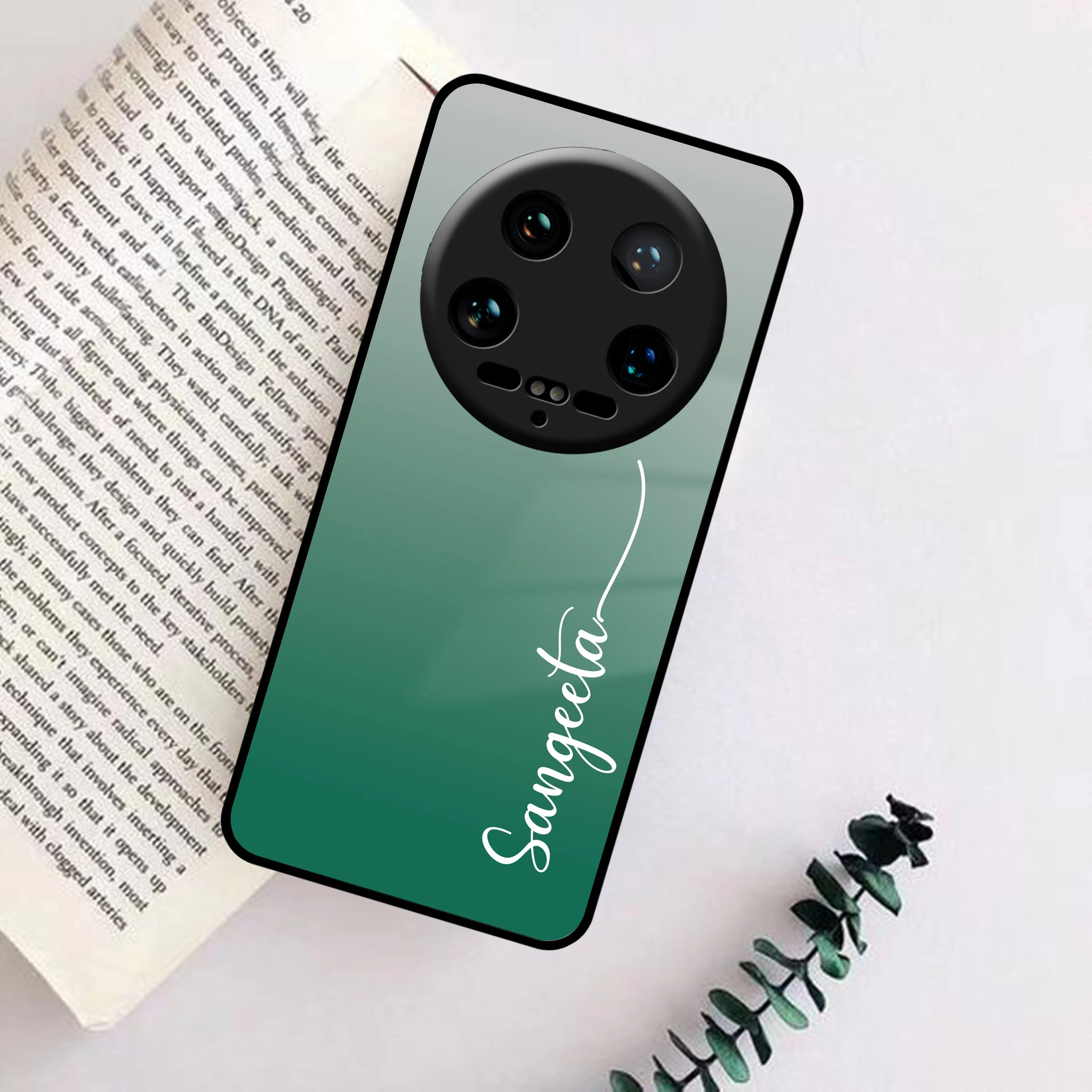 Customize Name Gradient Glass Case Cover Green For Redmi/Xiaomi