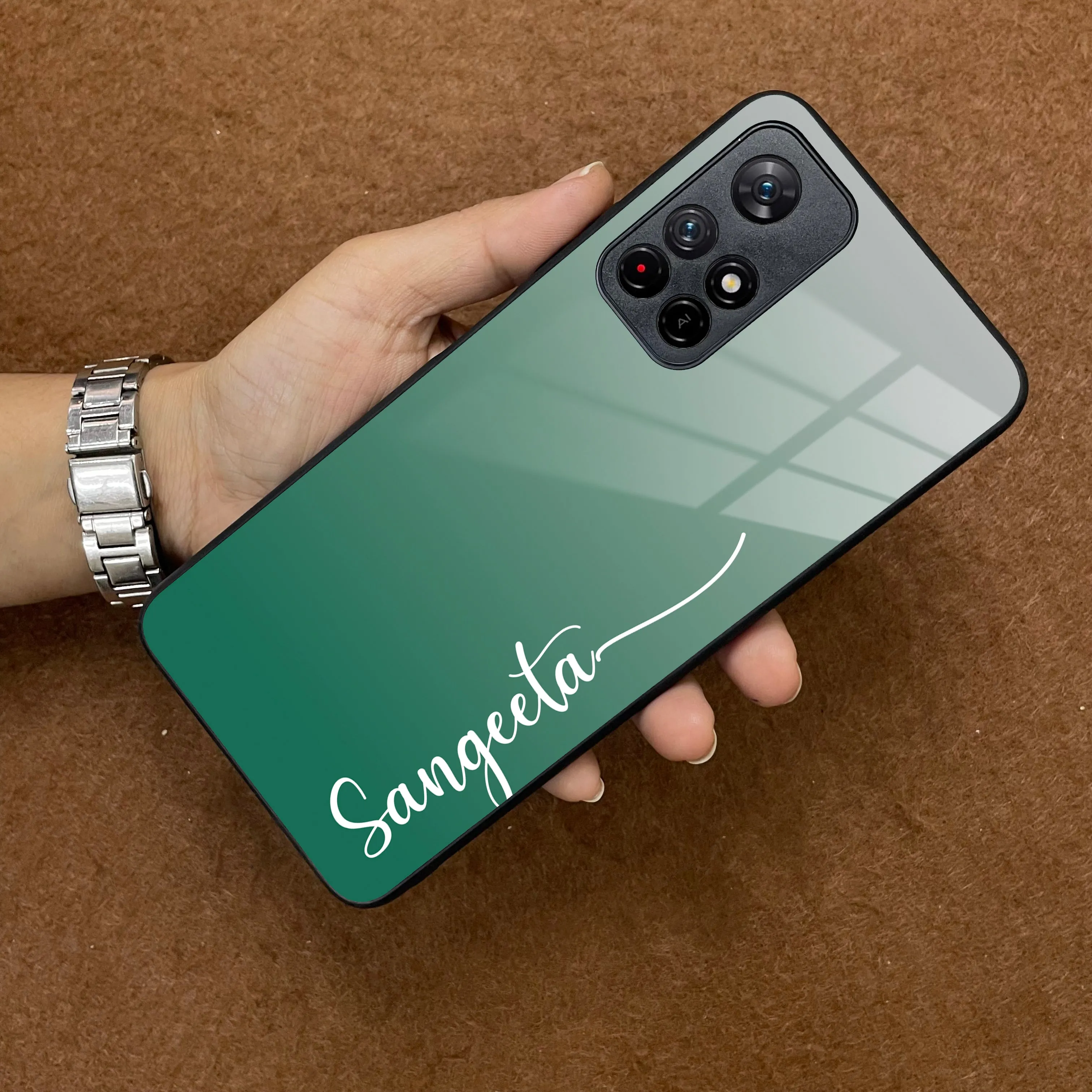 Customize Name Gradient Glass Case Cover Green For Redmi/Xiaomi