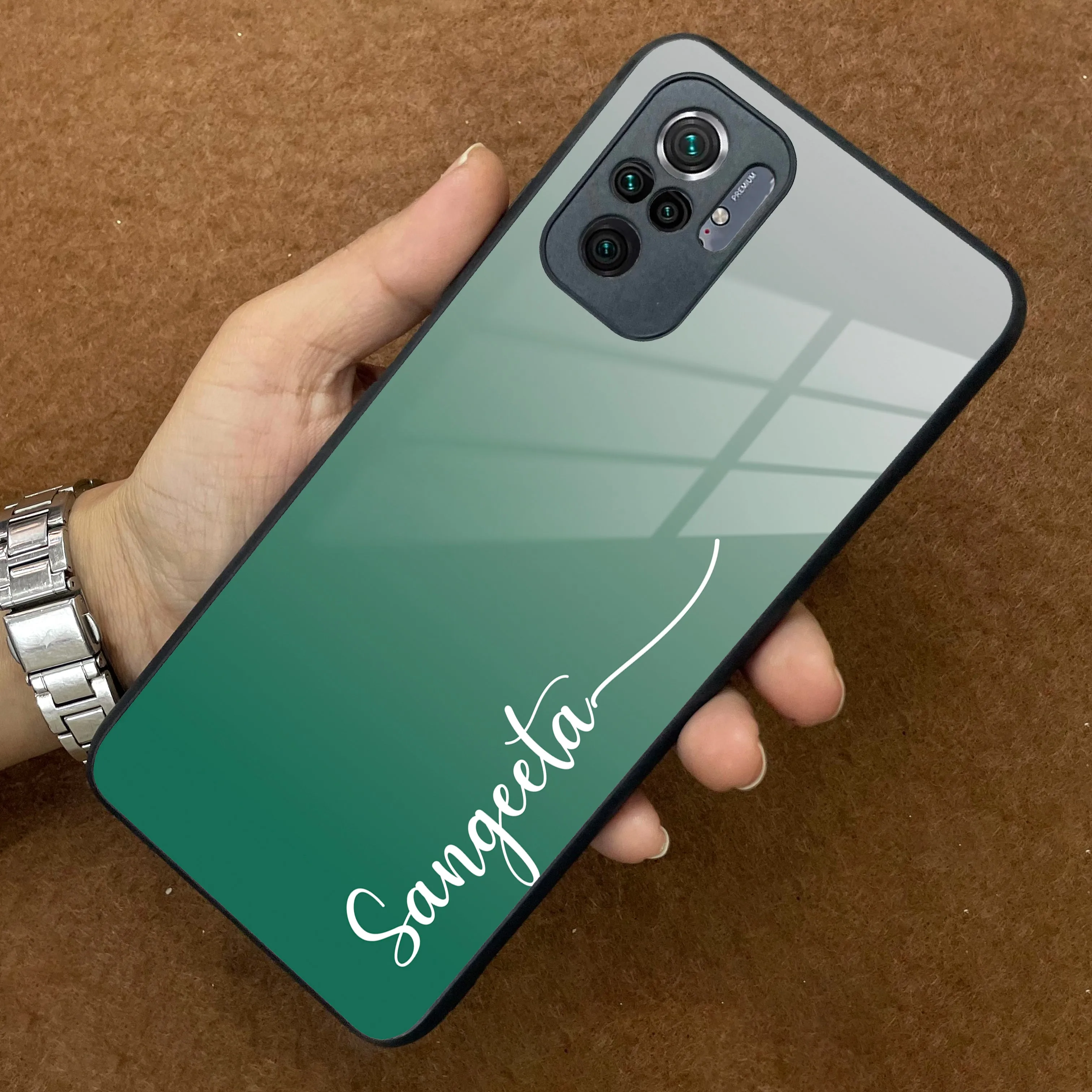 Customize Name Gradient Glass Case Cover Green For Redmi/Xiaomi