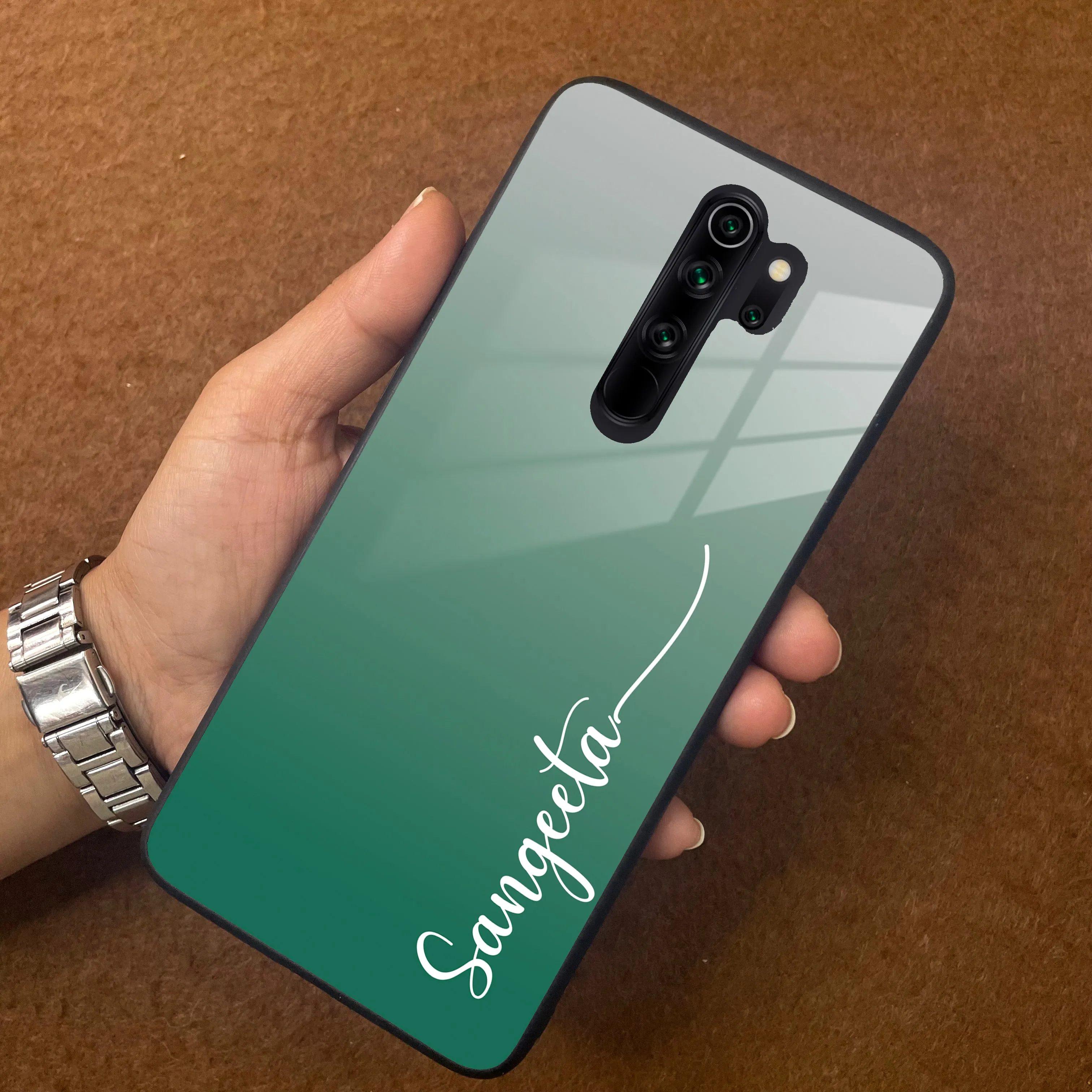 Customize Name Gradient Glass Case Cover Green For Redmi/Xiaomi