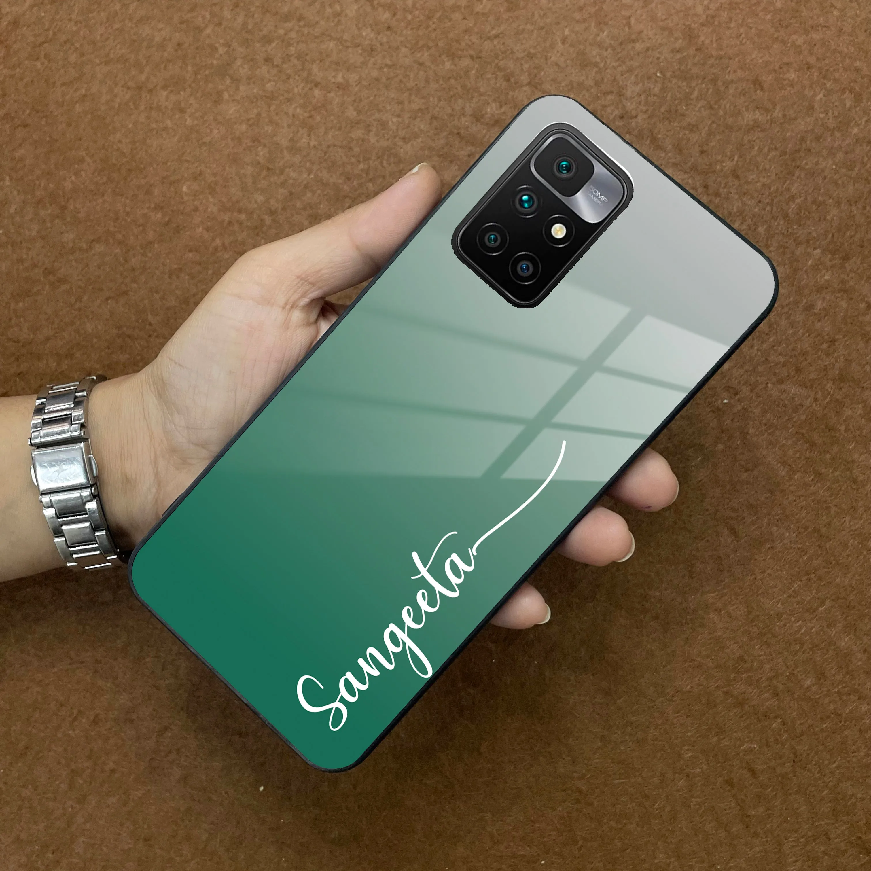 Customize Name Gradient Glass Case Cover Green For Redmi/Xiaomi
