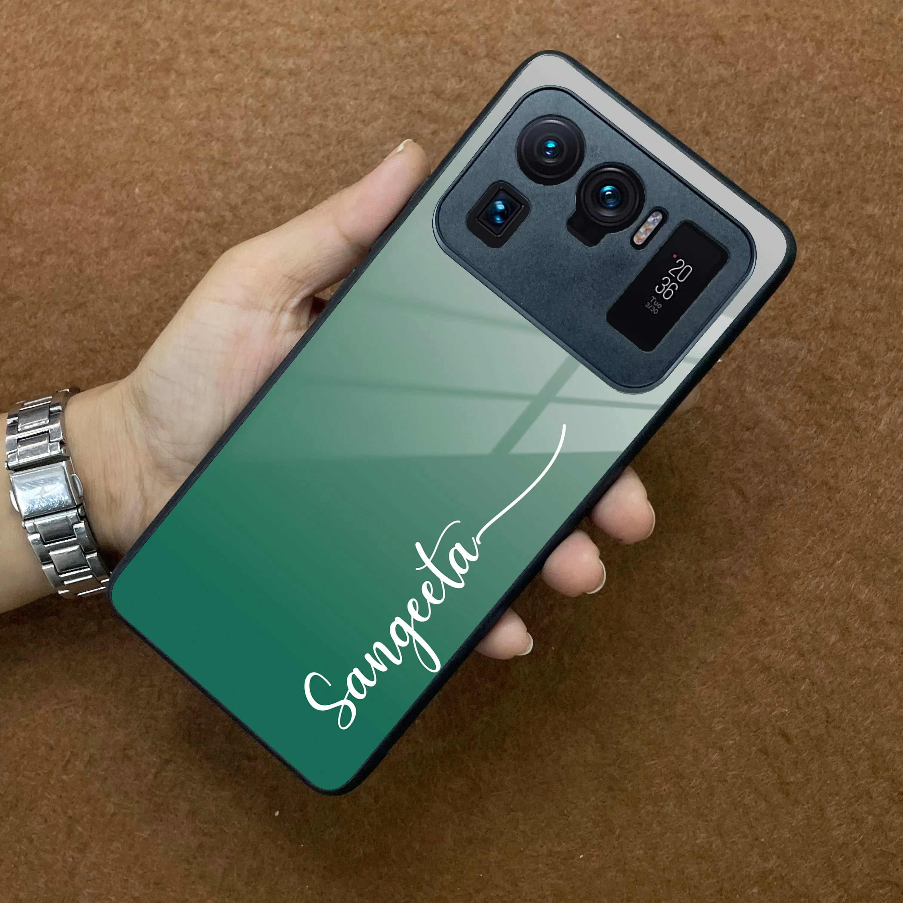 Customize Name Gradient Glass Case Cover Green For Redmi/Xiaomi