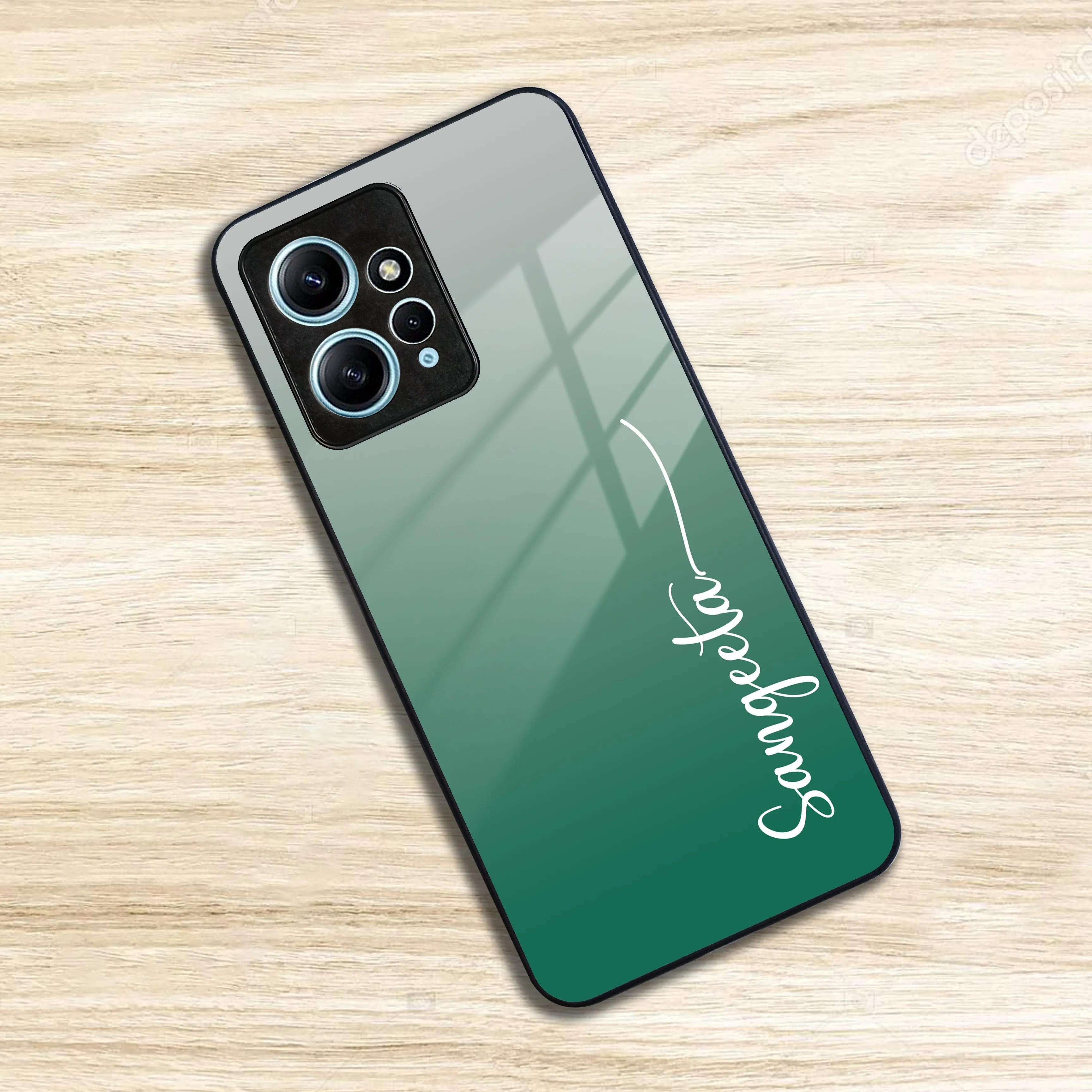 Customize Name Gradient Glass Case Cover Green For Redmi/Xiaomi