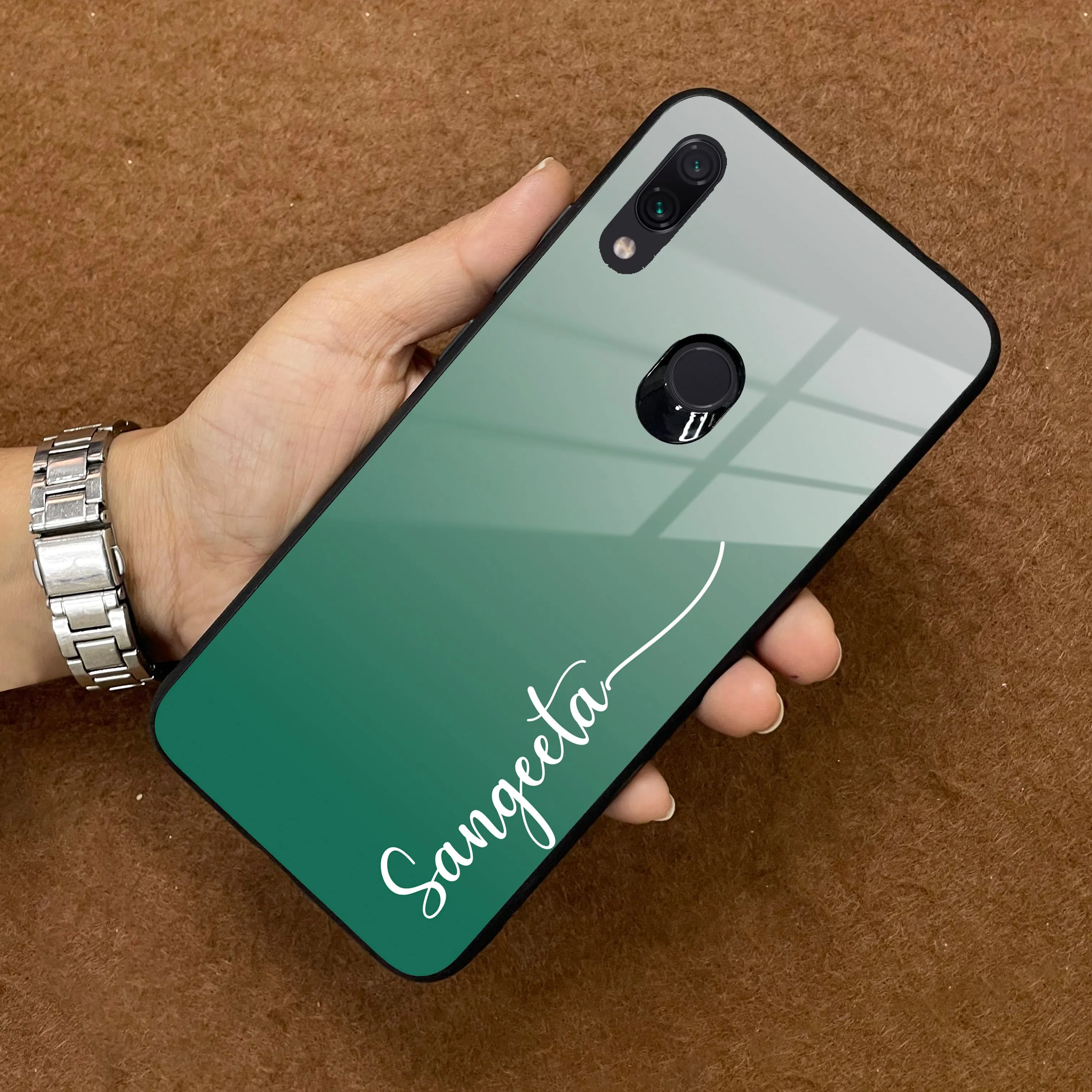 Customize Name Gradient Glass Case Cover Green For Redmi/Xiaomi