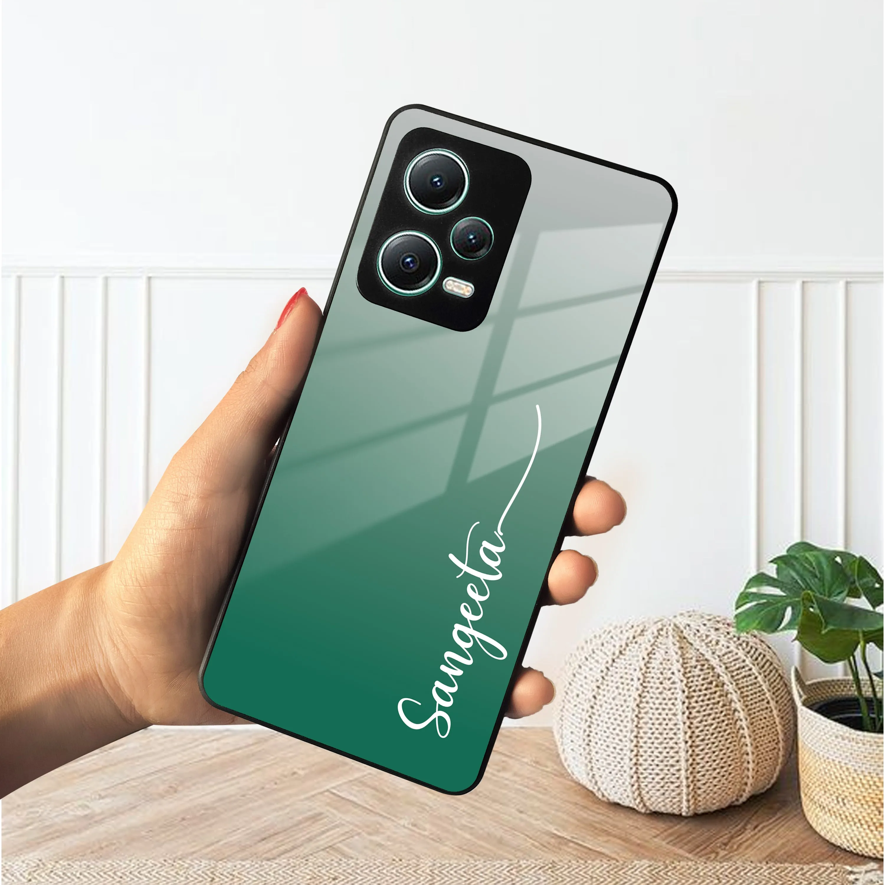 Customize Name Gradient Glass Case Cover Green For Redmi/Xiaomi