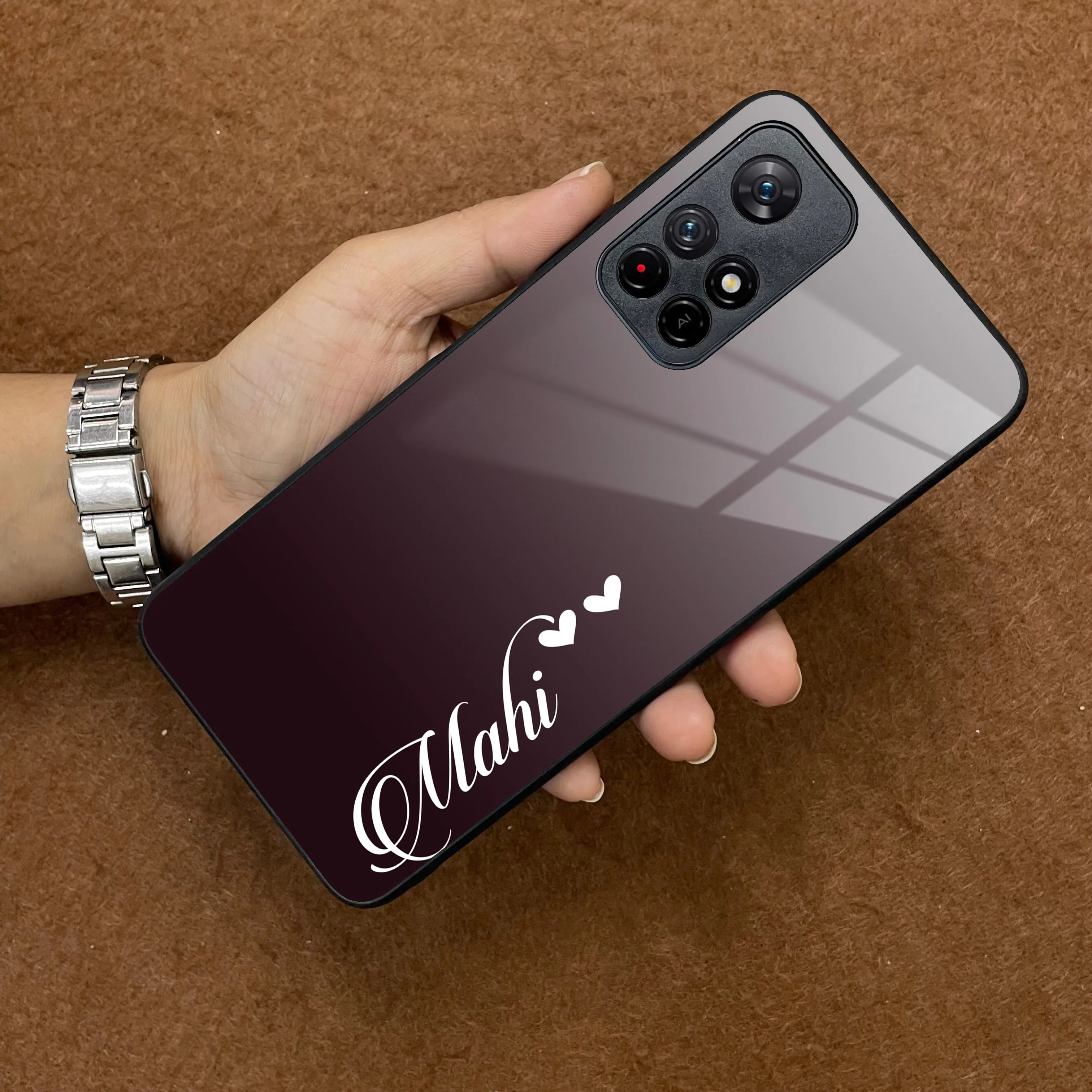 Customize Name Gradient Glass Case Cover Grey For Redmi/Xiaomi