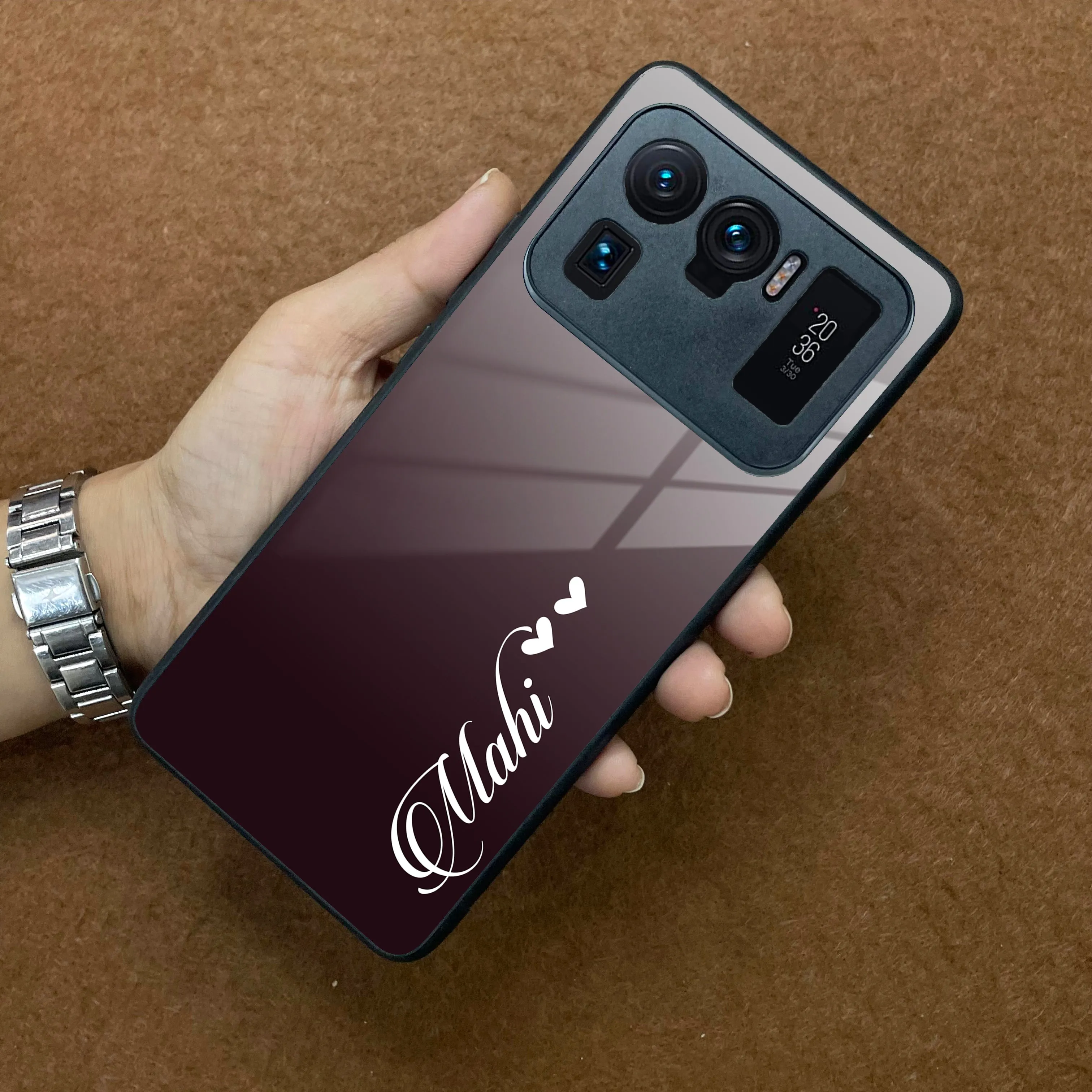 Customize Name Gradient Glass Case Cover Grey For Redmi/Xiaomi