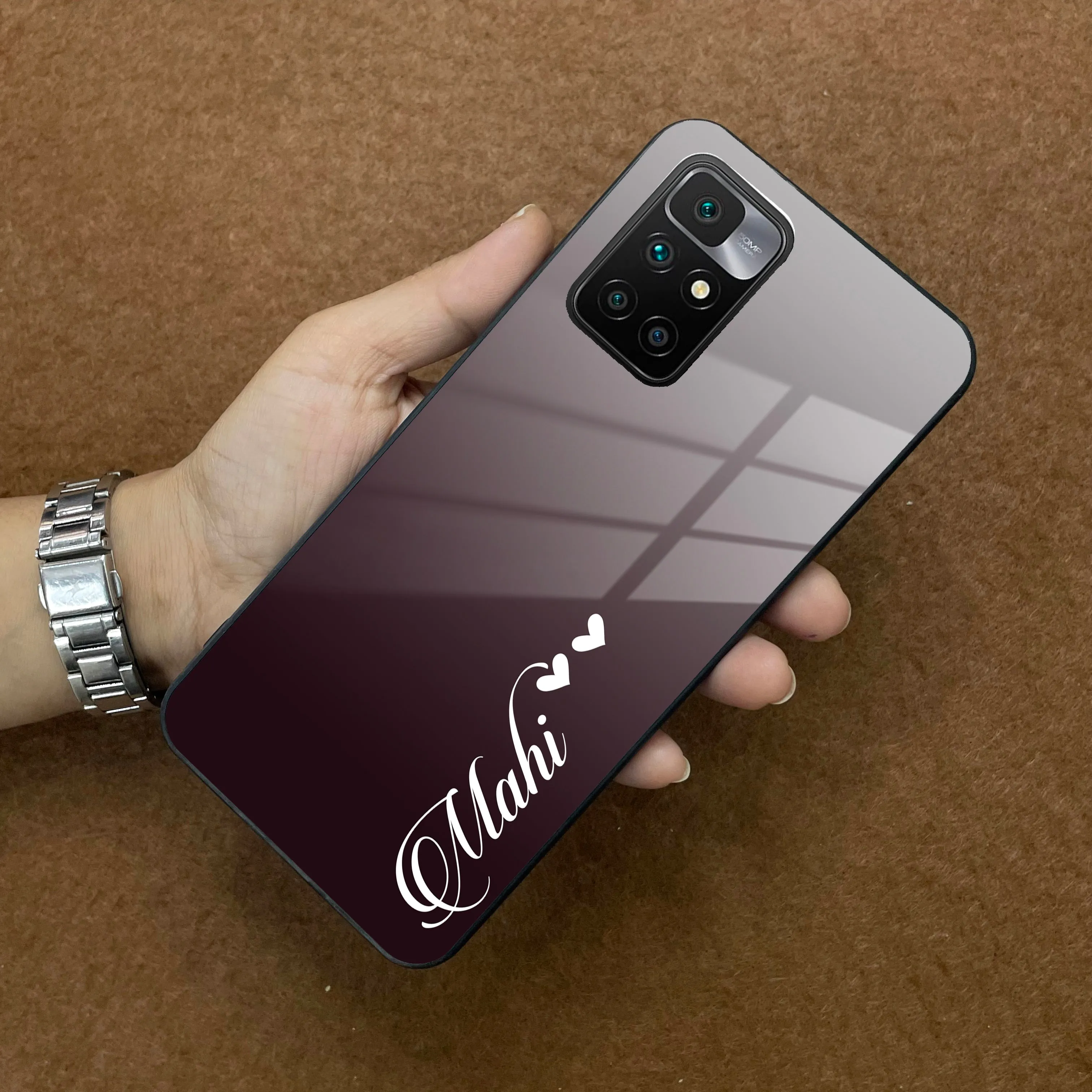 Customize Name Gradient Glass Case Cover Grey For Redmi/Xiaomi
