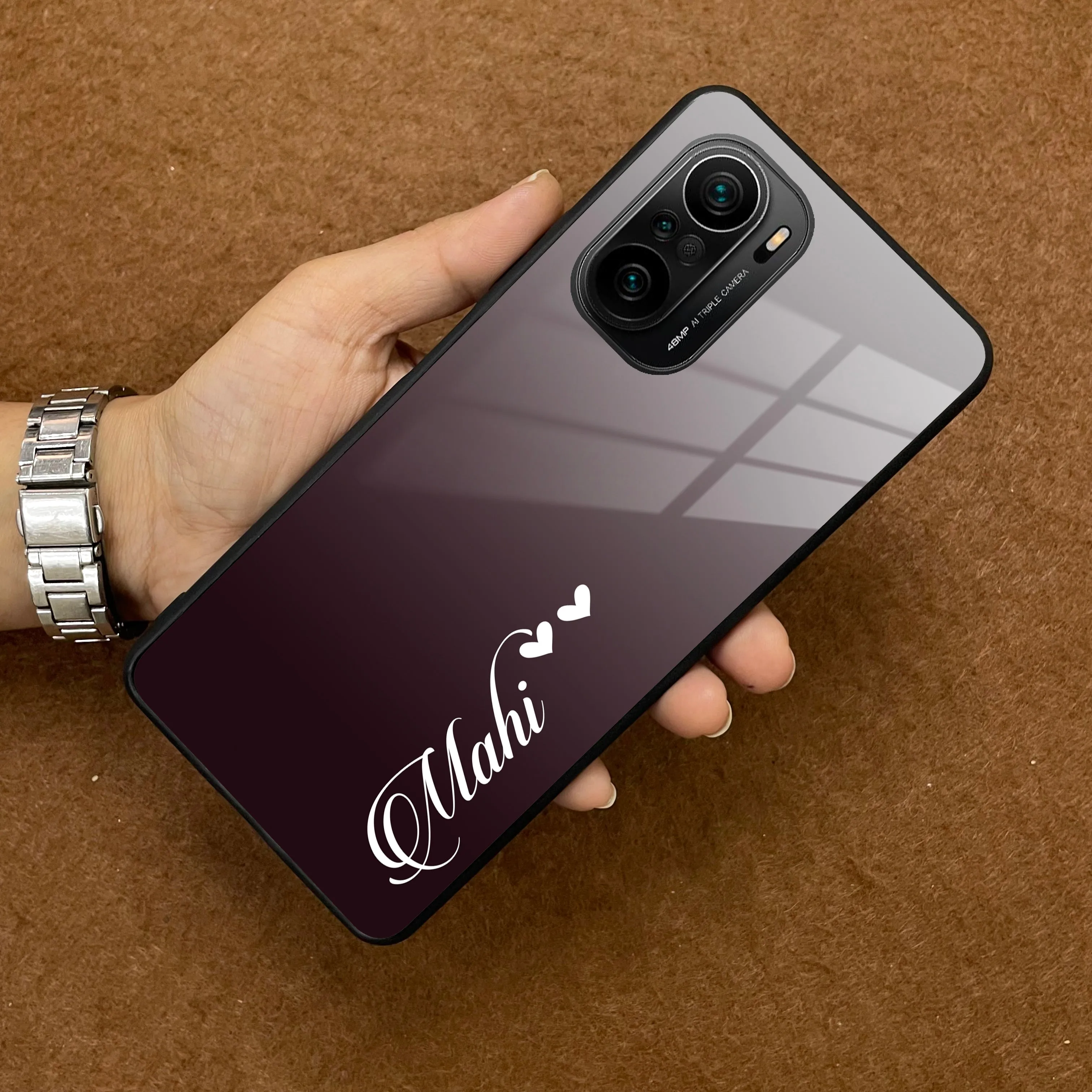Customize Name Gradient Glass Case Cover Grey For Redmi/Xiaomi