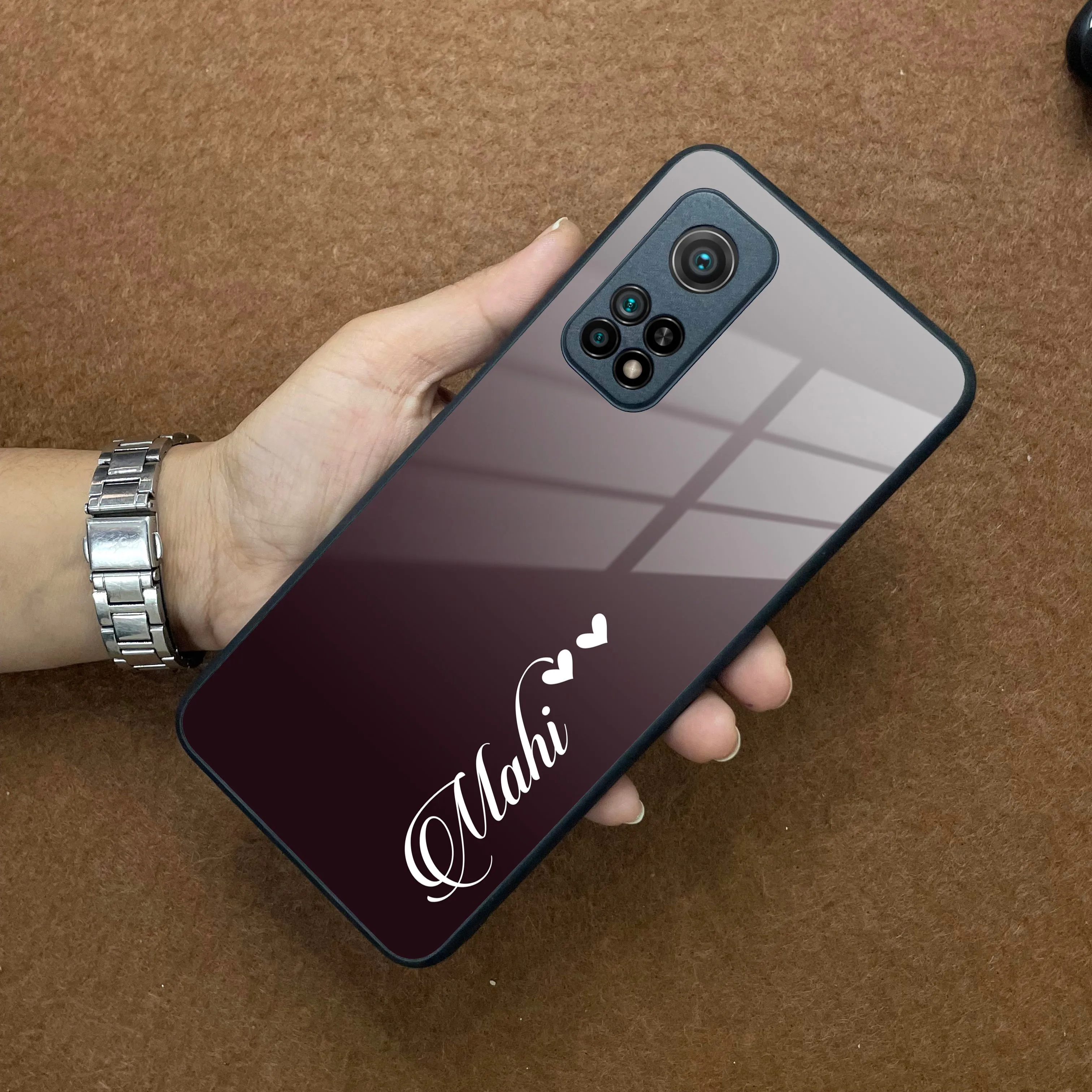 Customize Name Gradient Glass Case Cover Grey For Redmi/Xiaomi