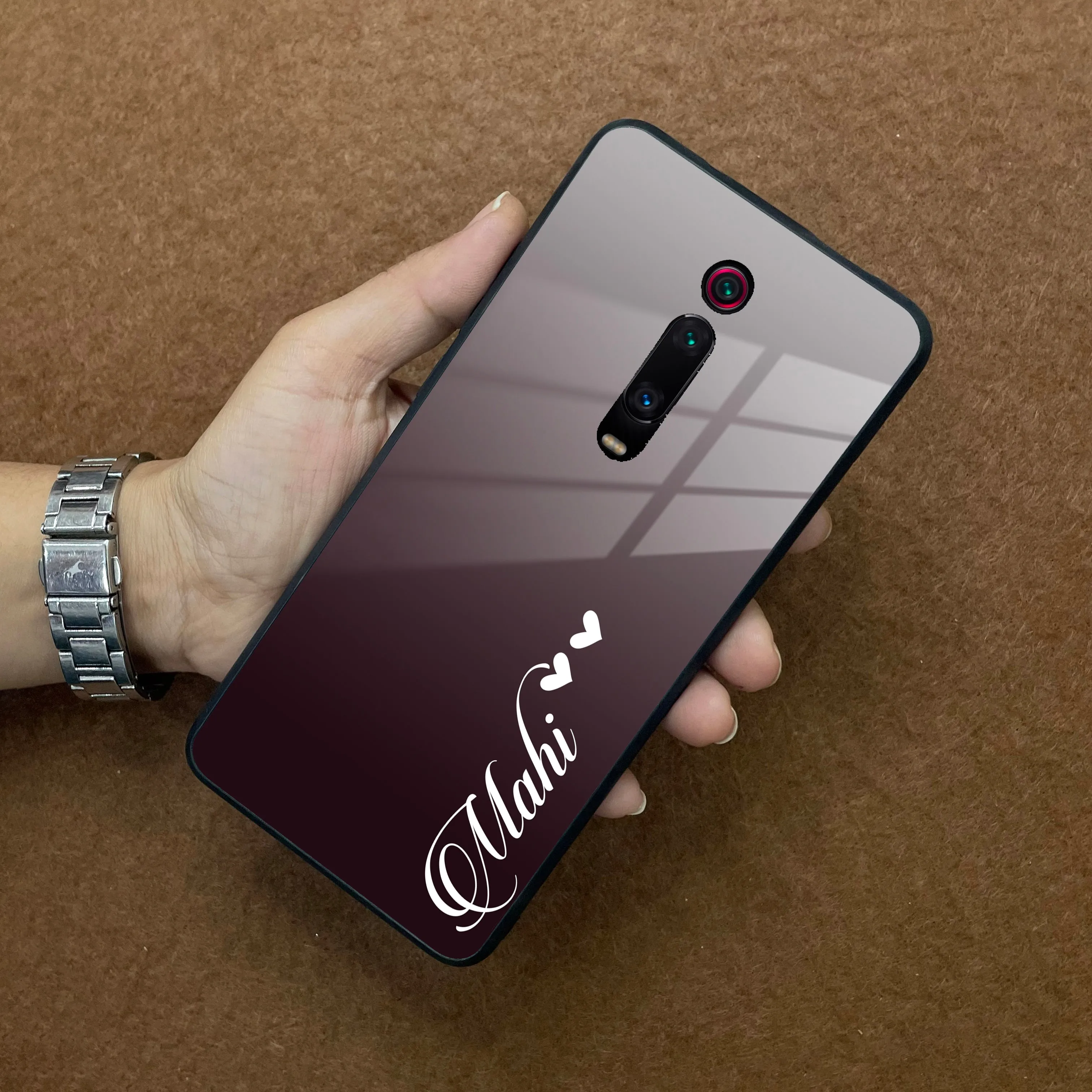 Customize Name Gradient Glass Case Cover Grey For Redmi/Xiaomi