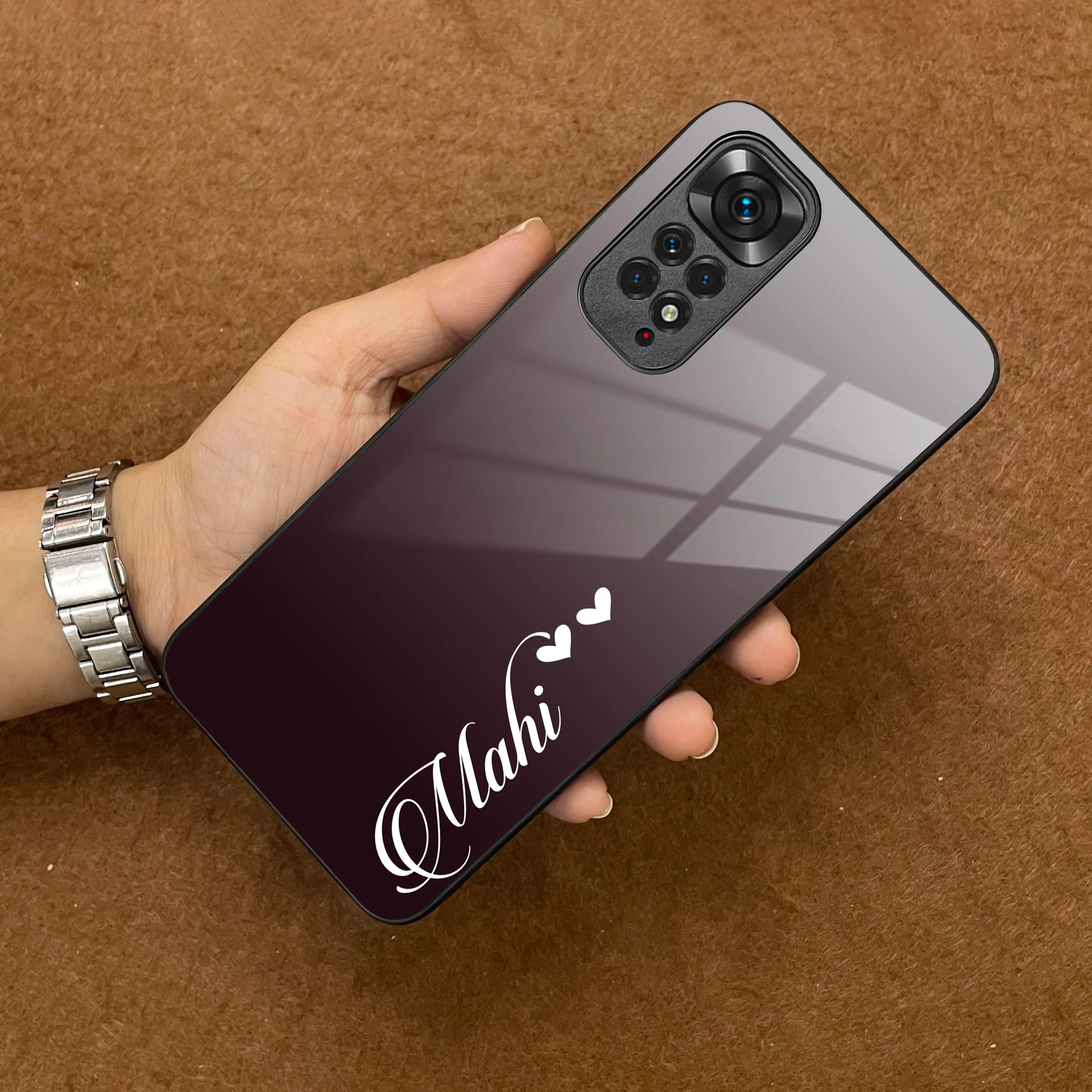 Customize Name Gradient Glass Case Cover Grey For Redmi/Xiaomi