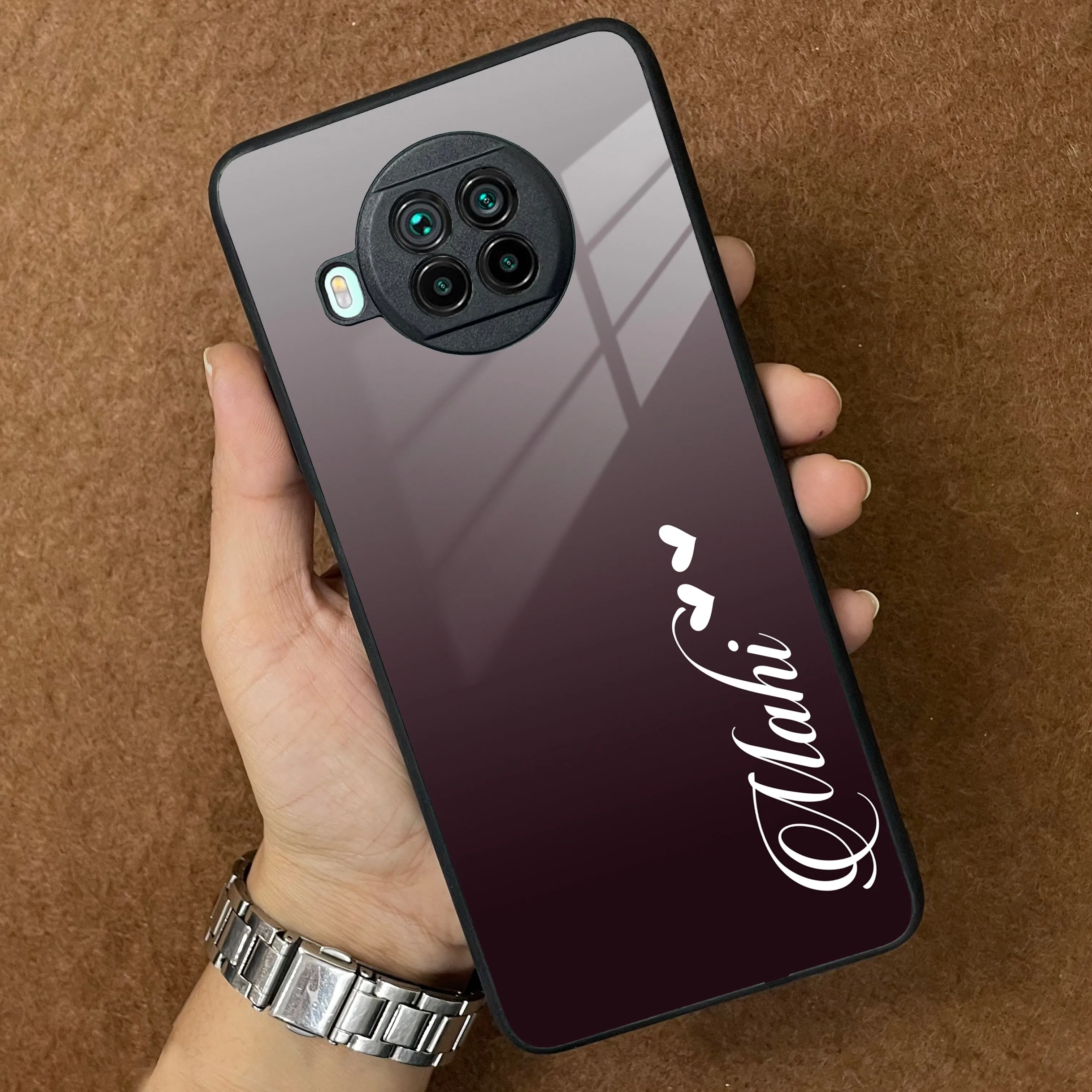 Customize Name Gradient Glass Case Cover Grey For Redmi/Xiaomi
