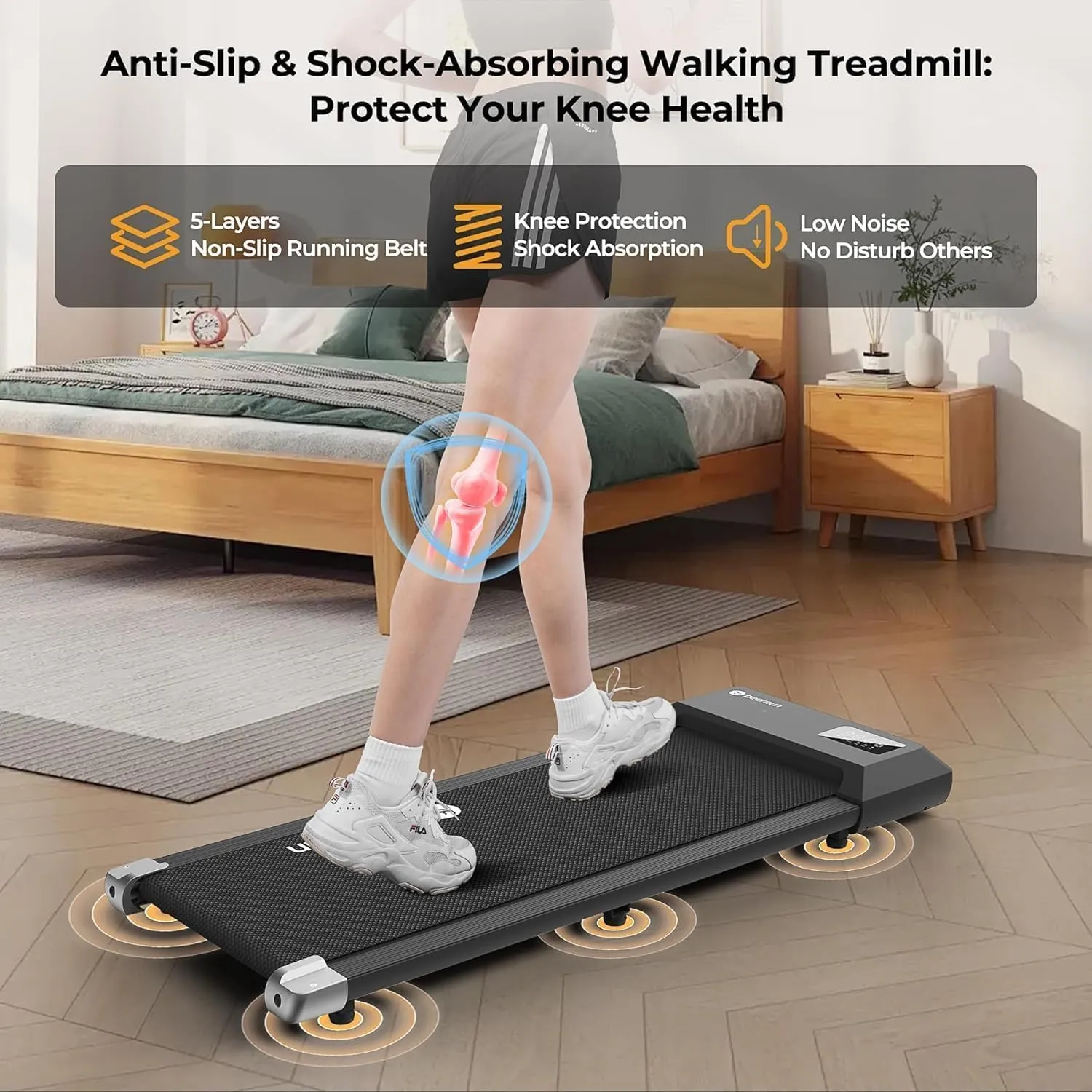 DeerRun Walking Pad, 2025 Smart Under Desk Treadmill, Treadmills for Home/Office, 2 in 1 Walking Pad Treadmill with LED Dispaly & Remote Control, Small Treadmill for Small Spaces