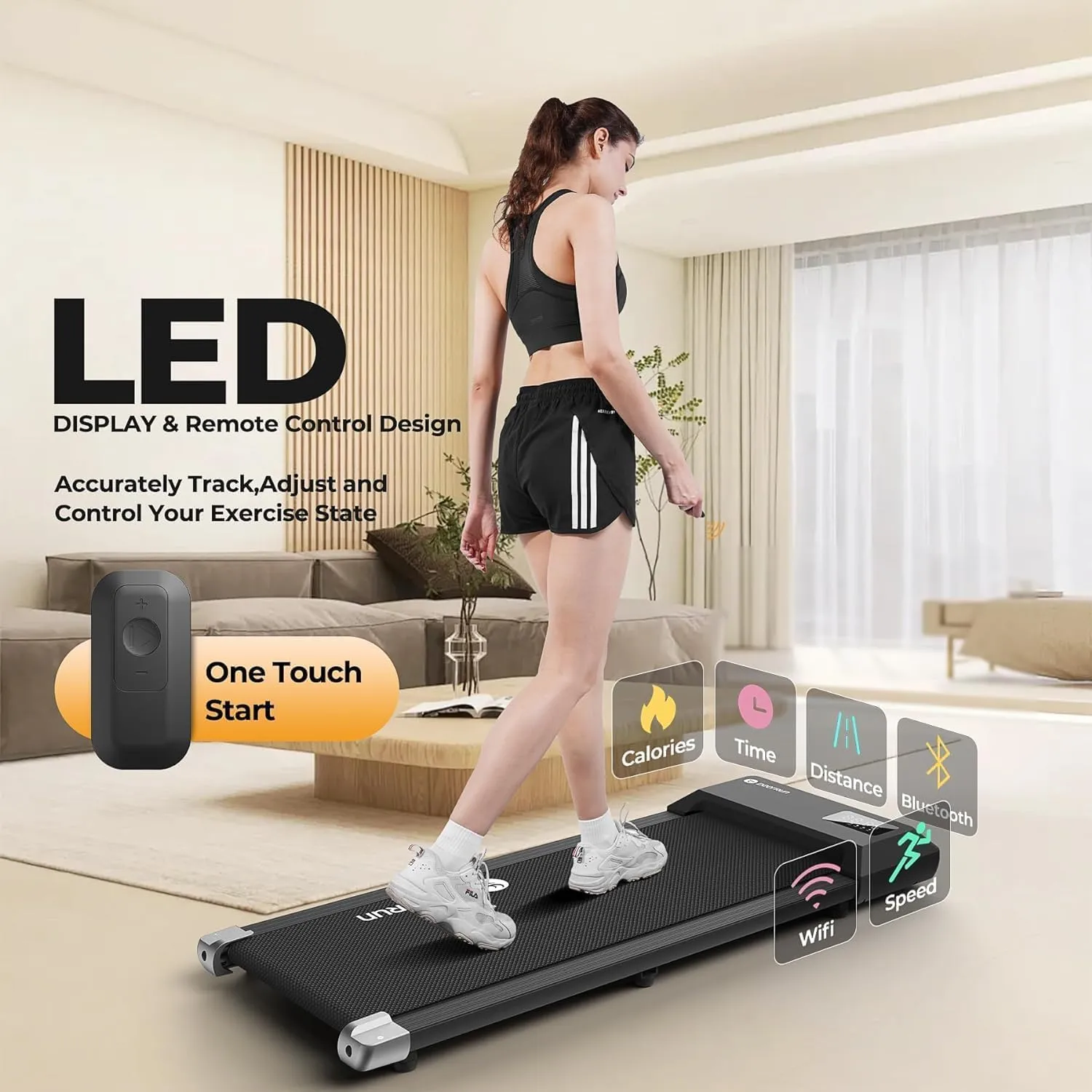 DeerRun Walking Pad, 2025 Smart Under Desk Treadmill, Treadmills for Home/Office, 2 in 1 Walking Pad Treadmill with LED Dispaly & Remote Control, Small Treadmill for Small Spaces
