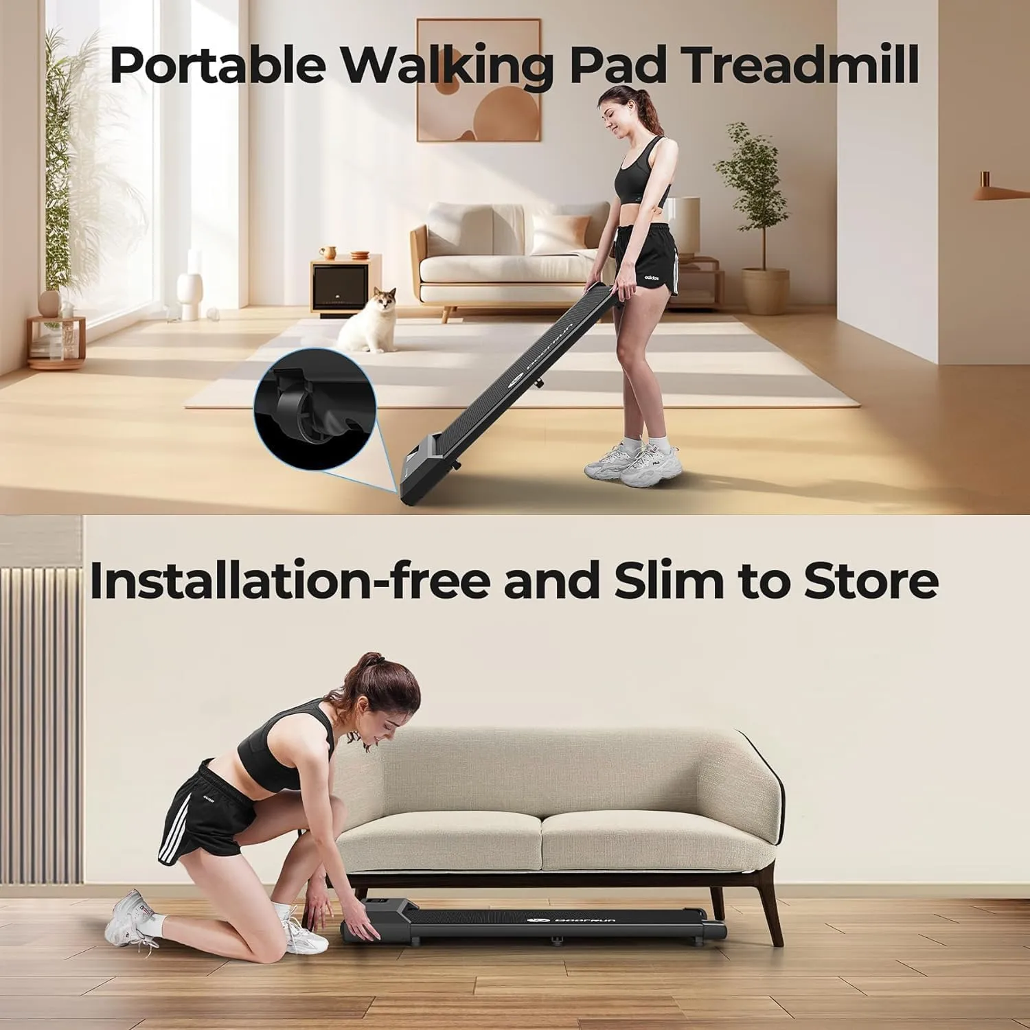 DeerRun Walking Pad, 2025 Smart Under Desk Treadmill, Treadmills for Home/Office, 2 in 1 Walking Pad Treadmill with LED Dispaly & Remote Control, Small Treadmill for Small Spaces