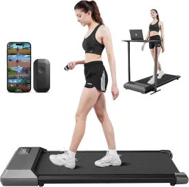 DeerRun Walking Pad, 2025 Smart Under Desk Treadmill, Treadmills for Home/Office, 2 in 1 Walking Pad Treadmill with LED Dispaly & Remote Control, Small Treadmill for Small Spaces