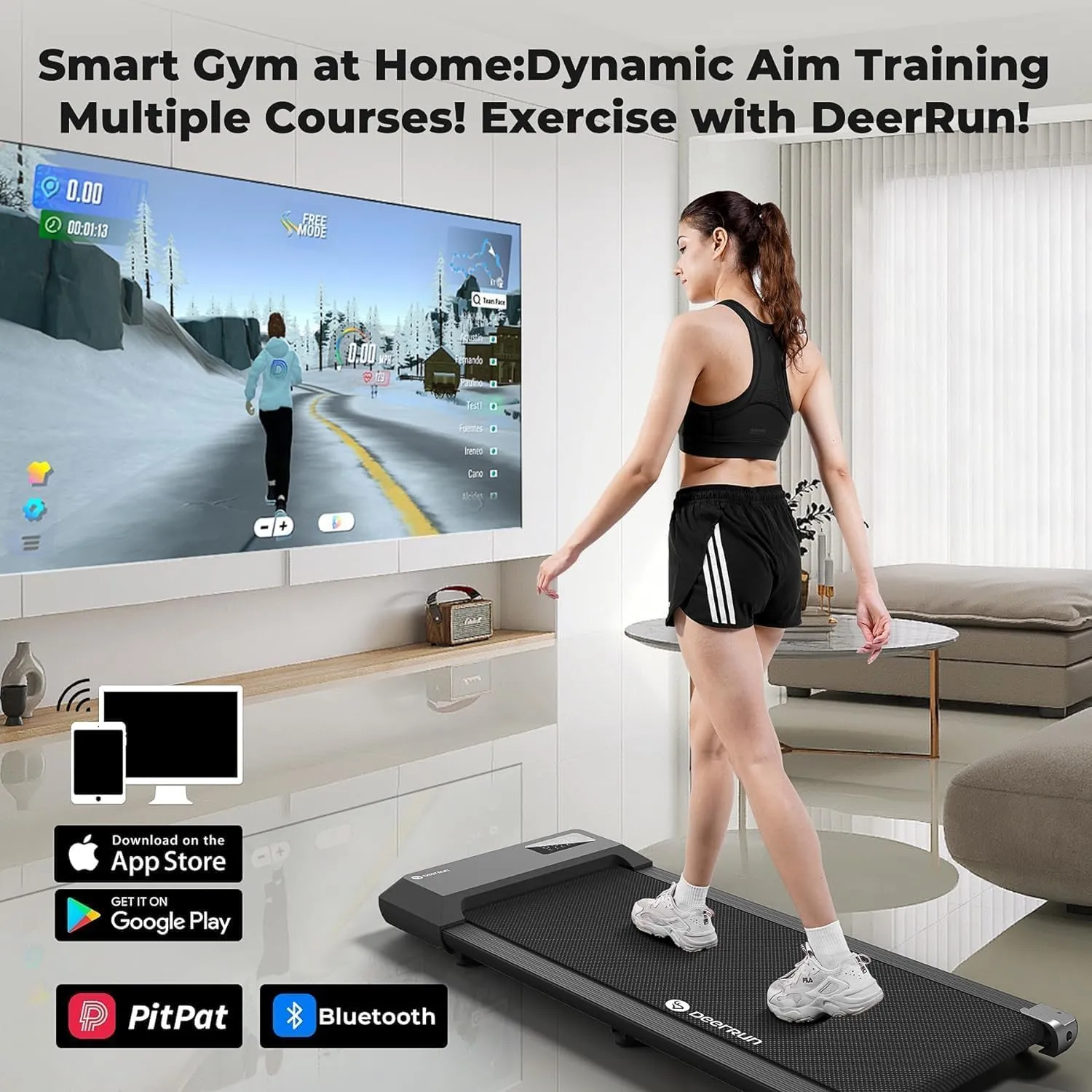 DeerRun Walking Pad, 2025 Smart Under Desk Treadmill, Treadmills for Home/Office, 2 in 1 Walking Pad Treadmill with LED Dispaly & Remote Control, Small Treadmill for Small Spaces