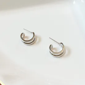 Double Sun Ray Silver Huggie Hoop Earrings