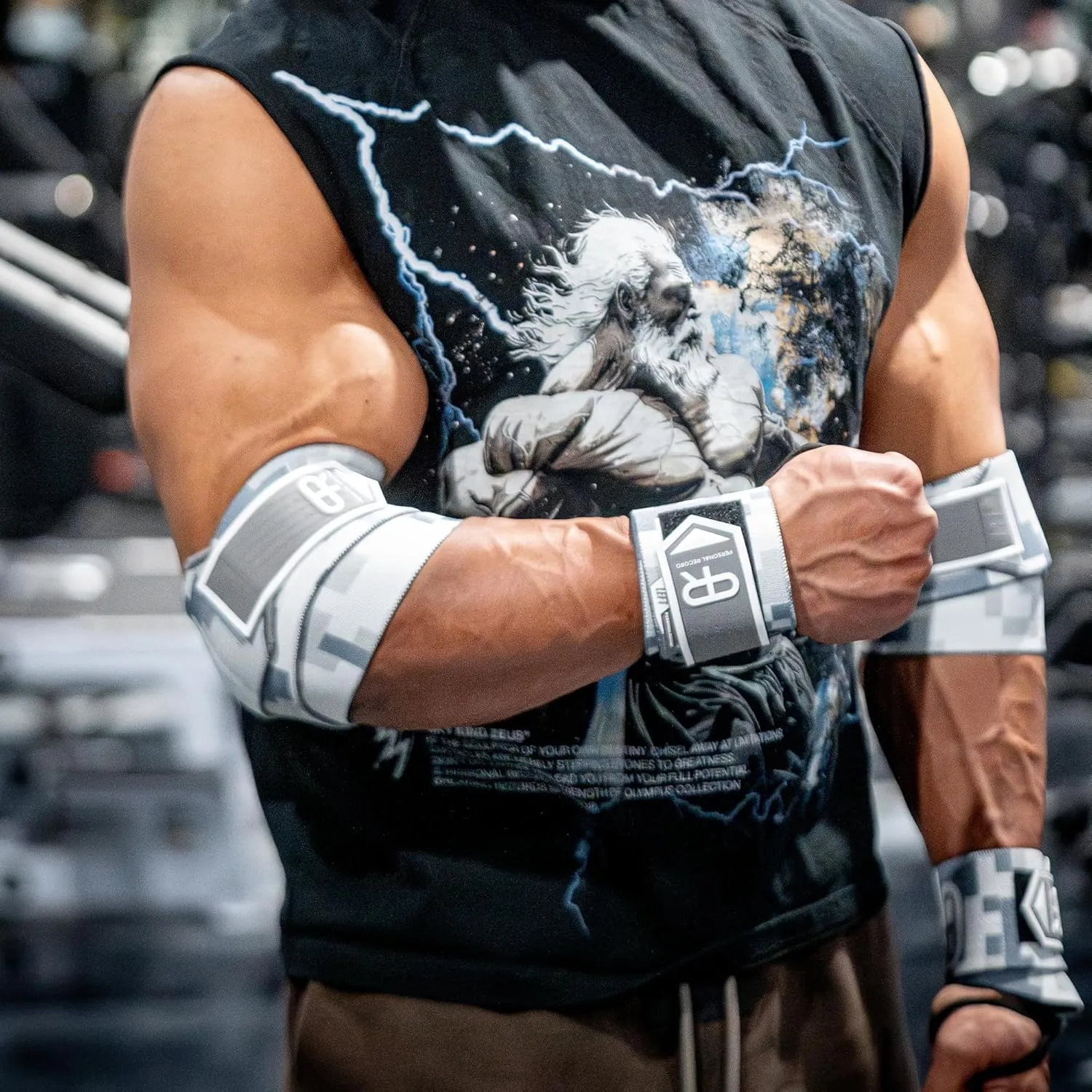Elbow Wraps for Weightlifting - Heavy Duty Construction, 25% More Elasticity, Reinforced Stitching, Extra Wide Fastener, Easy to Adjust, (Digital Snow)