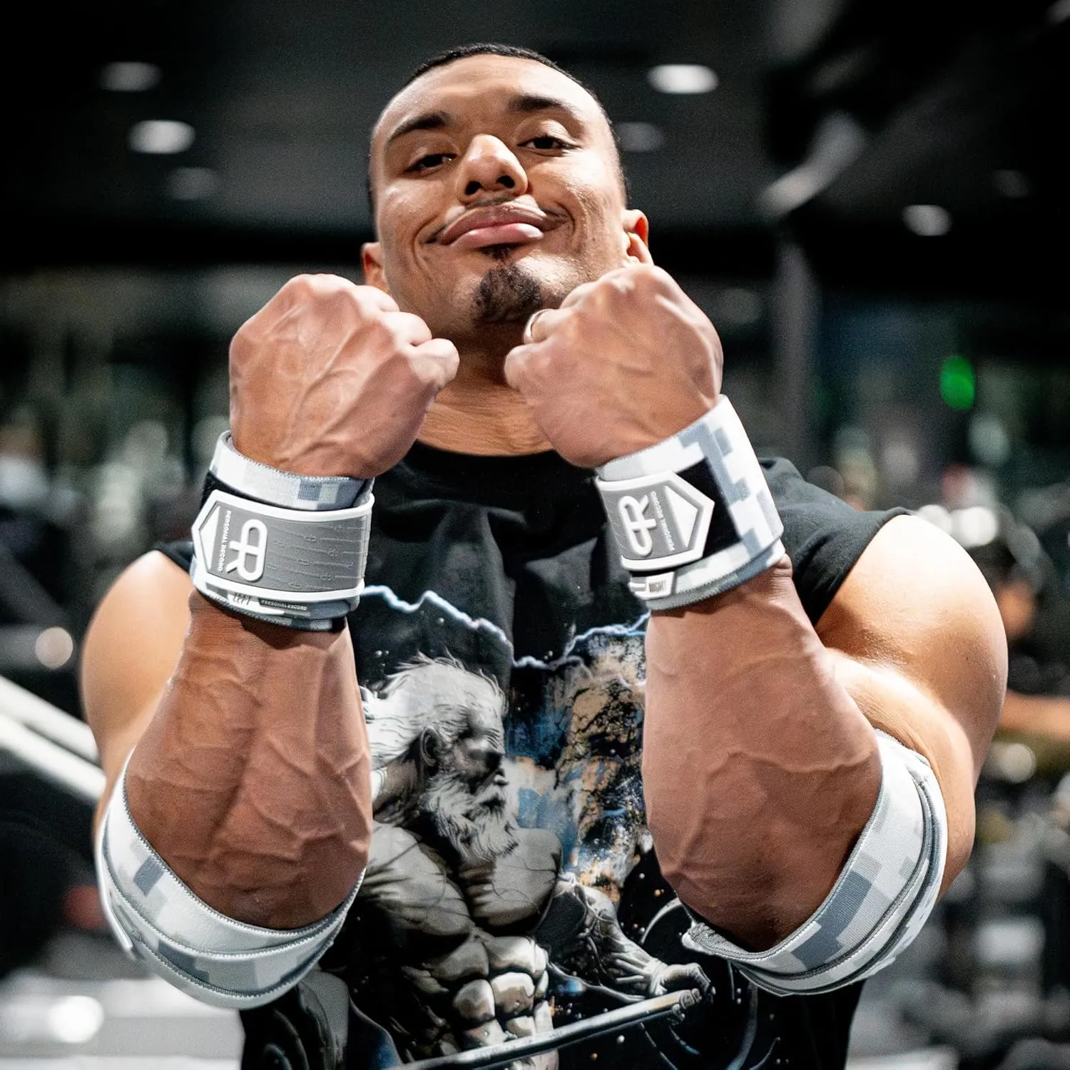 Elbow Wraps for Weightlifting - Heavy Duty Construction, 25% More Elasticity, Reinforced Stitching, Extra Wide Fastener, Easy to Adjust, (Digital Snow)