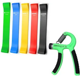Fitness Combo Pack of Loop Bands Set of 5 & Hand Gripper for Workout