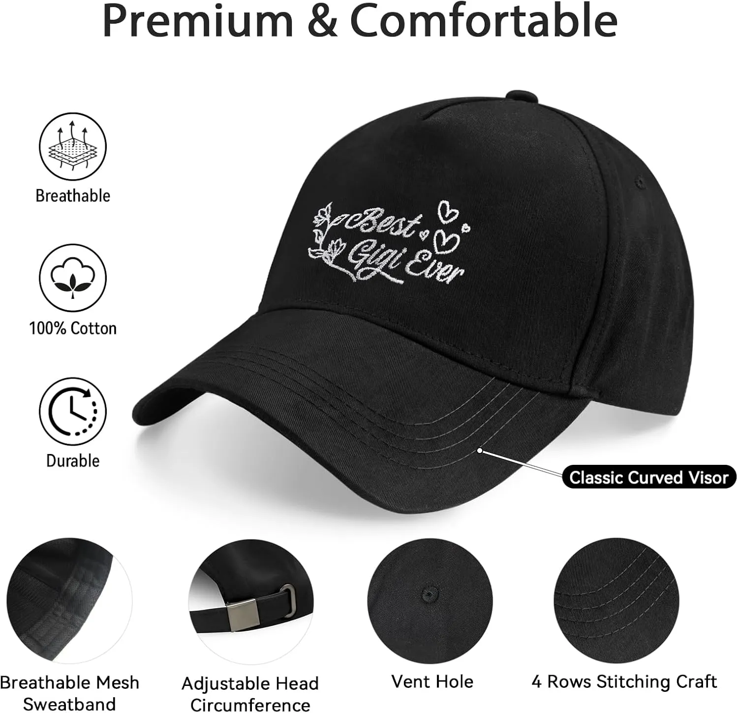 Gigi Hat Grandma Hat Grandma Gifts Best Gigi Ever Adjustable Size Baseball Cap