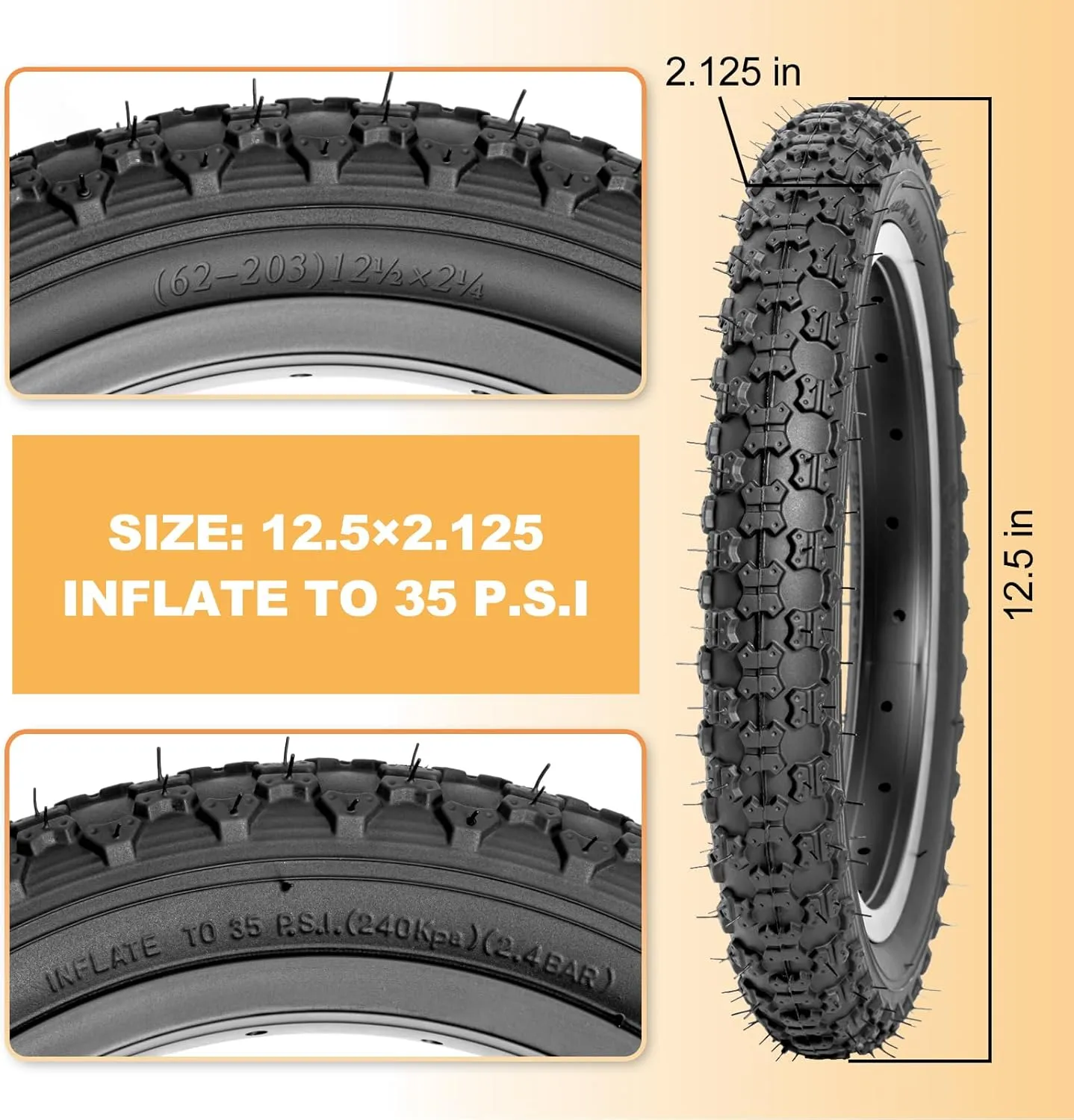 Hycline Kids Bike Replacement Tires Set2-Pack 12.5/14/16/20x2.125 Inch Premium Butyl Rubber Puncture-Resistant Folding Bicycle Tires and 2 Pcs Bike Tubes Schrader Valve with Tire Levers for BMX MTB