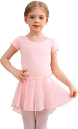 MdnMd Ballet Leotards with Skirt Toddler Girls Dance Ballerina Outfit Dresses Short Sleeve