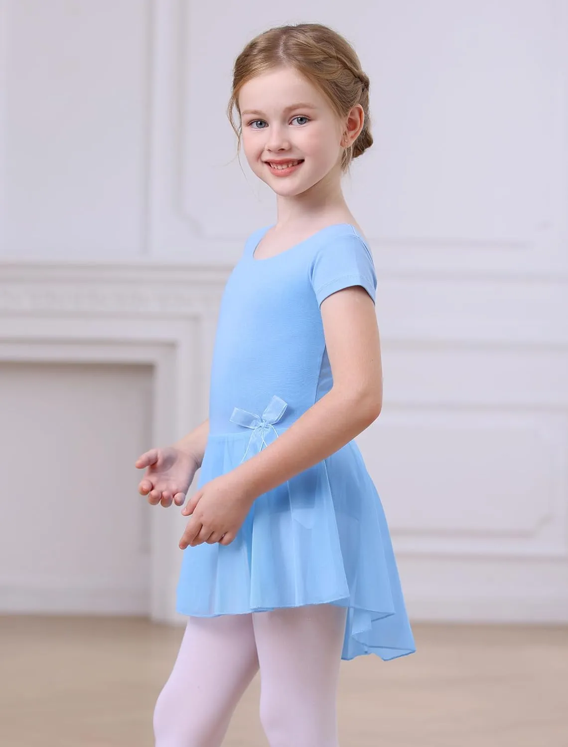 MdnMd Ballet Leotards with Skirt Toddler Girls Dance Ballerina Outfit Dresses Short Sleeve