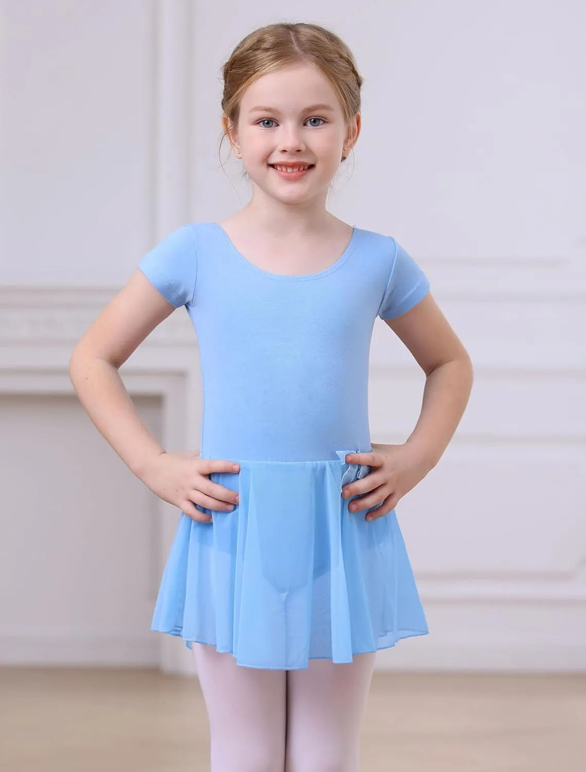 MdnMd Ballet Leotards with Skirt Toddler Girls Dance Ballerina Outfit Dresses Short Sleeve