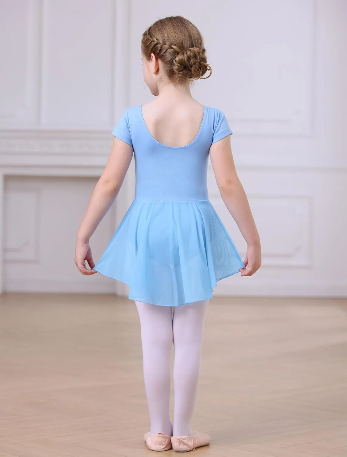 MdnMd Ballet Leotards with Skirt Toddler Girls Dance Ballerina Outfit Dresses Short Sleeve