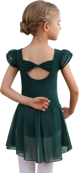 MdnMd Ballet Leotards with Skirt Toddler Girls Dance Ballerina Outfit Dresses Short Sleeve
