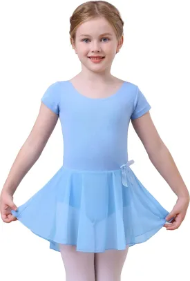 MdnMd Ballet Leotards with Skirt Toddler Girls Dance Ballerina Outfit Dresses Short Sleeve