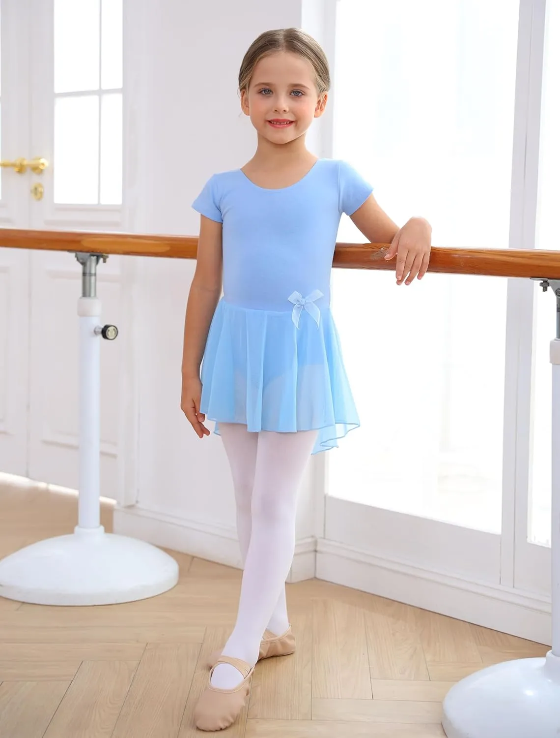 MdnMd Ballet Leotards with Skirt Toddler Girls Dance Ballerina Outfit Dresses Short Sleeve