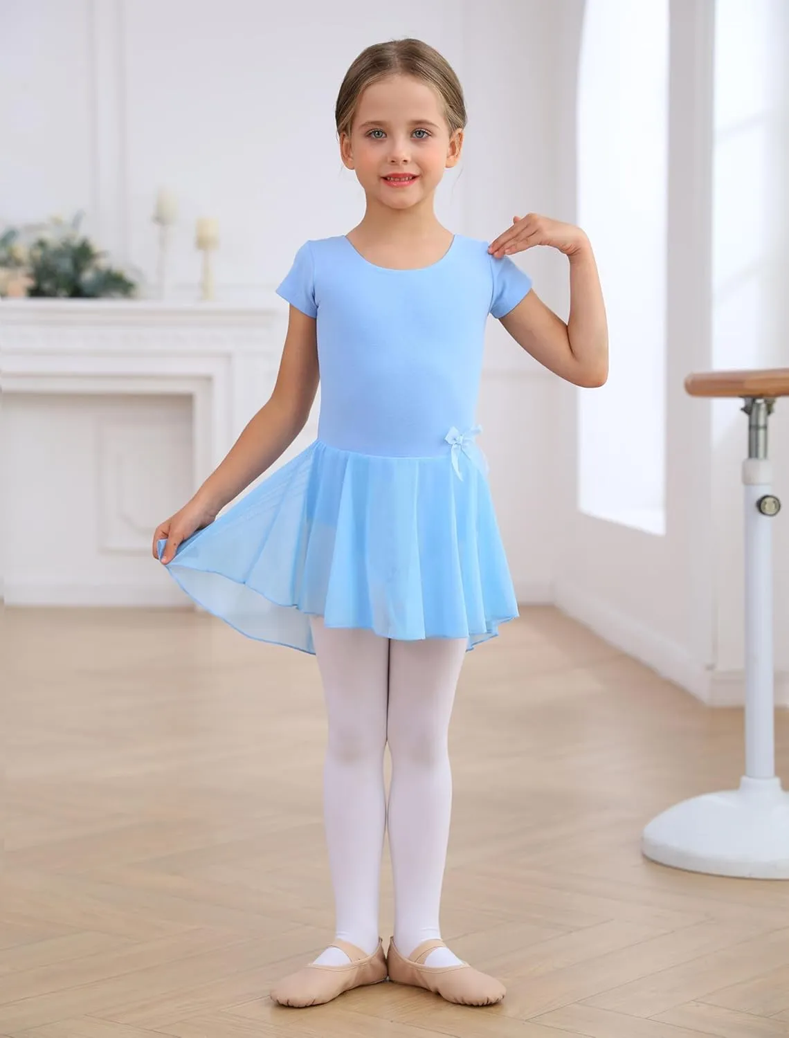 MdnMd Ballet Leotards with Skirt Toddler Girls Dance Ballerina Outfit Dresses Short Sleeve