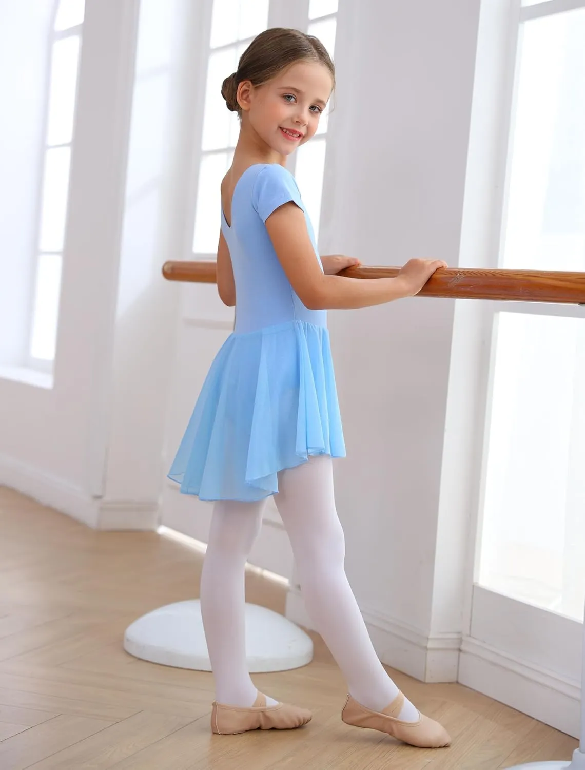 MdnMd Ballet Leotards with Skirt Toddler Girls Dance Ballerina Outfit Dresses Short Sleeve