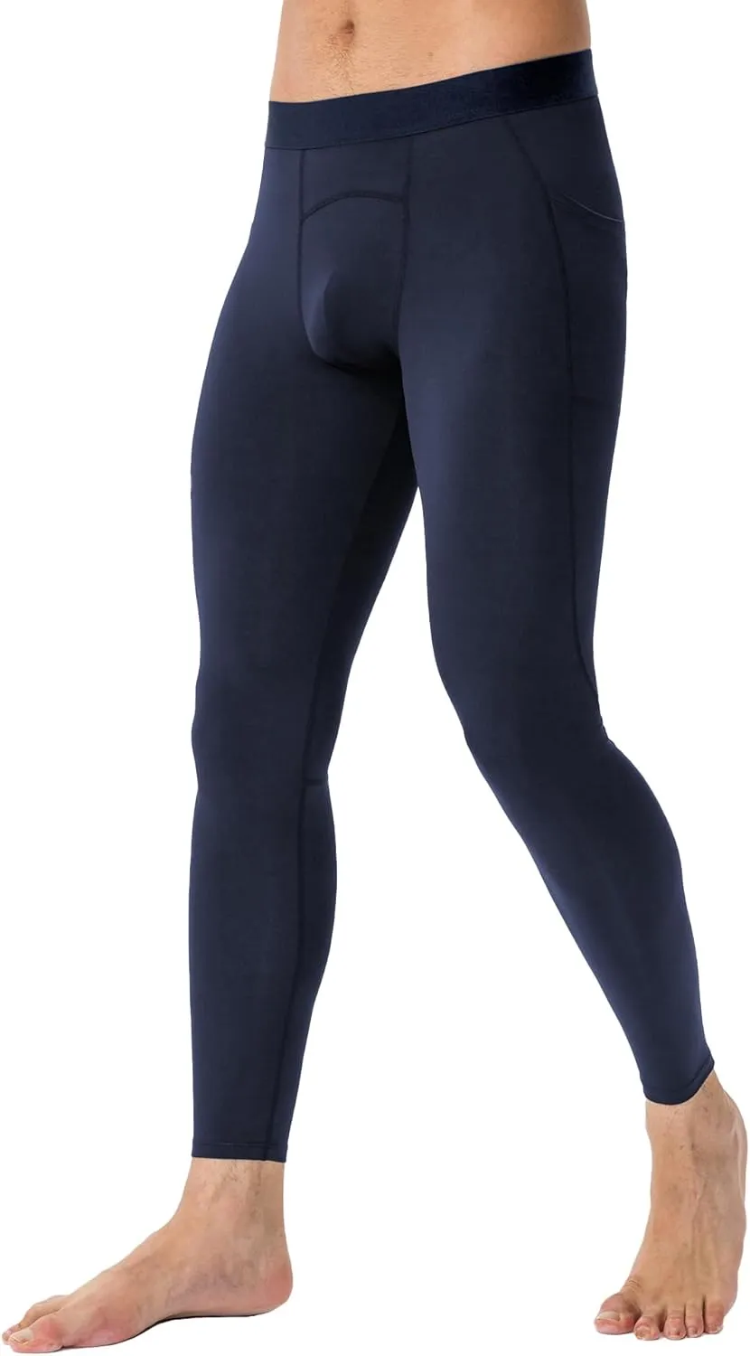 Men's Athletic Leggings Workout Compression Pants with Pockets Cool Dry Base Layer Active Tights for Cycling Running