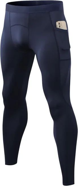 Men's Athletic Leggings Workout Compression Pants with Pockets Cool Dry Base Layer Active Tights for Cycling Running