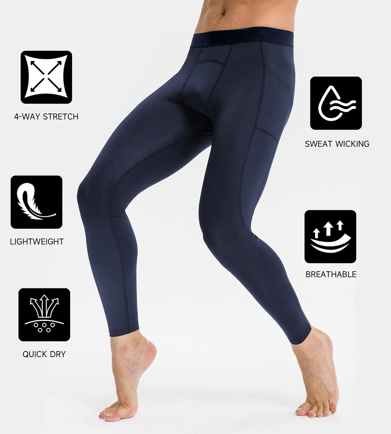 Men's Athletic Leggings Workout Compression Pants with Pockets Cool Dry Base Layer Active Tights for Cycling Running