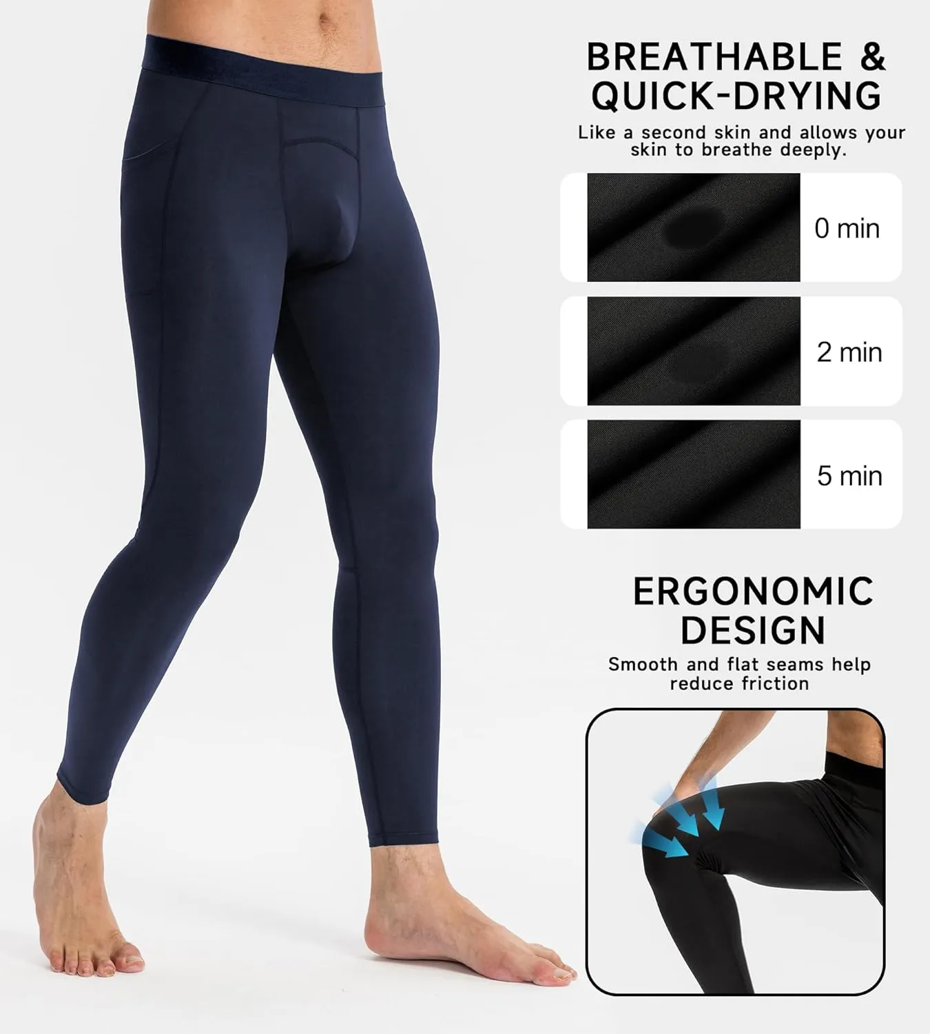 Men's Athletic Leggings Workout Compression Pants with Pockets Cool Dry Base Layer Active Tights for Cycling Running