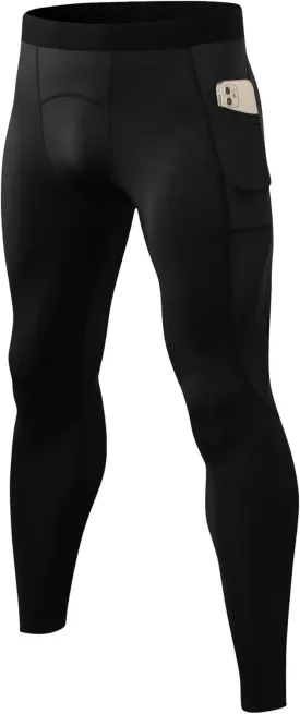 Men's Athletic Leggings Workout Compression Pants with Pockets Cool Dry Base Layer Active Tights for Cycling Running