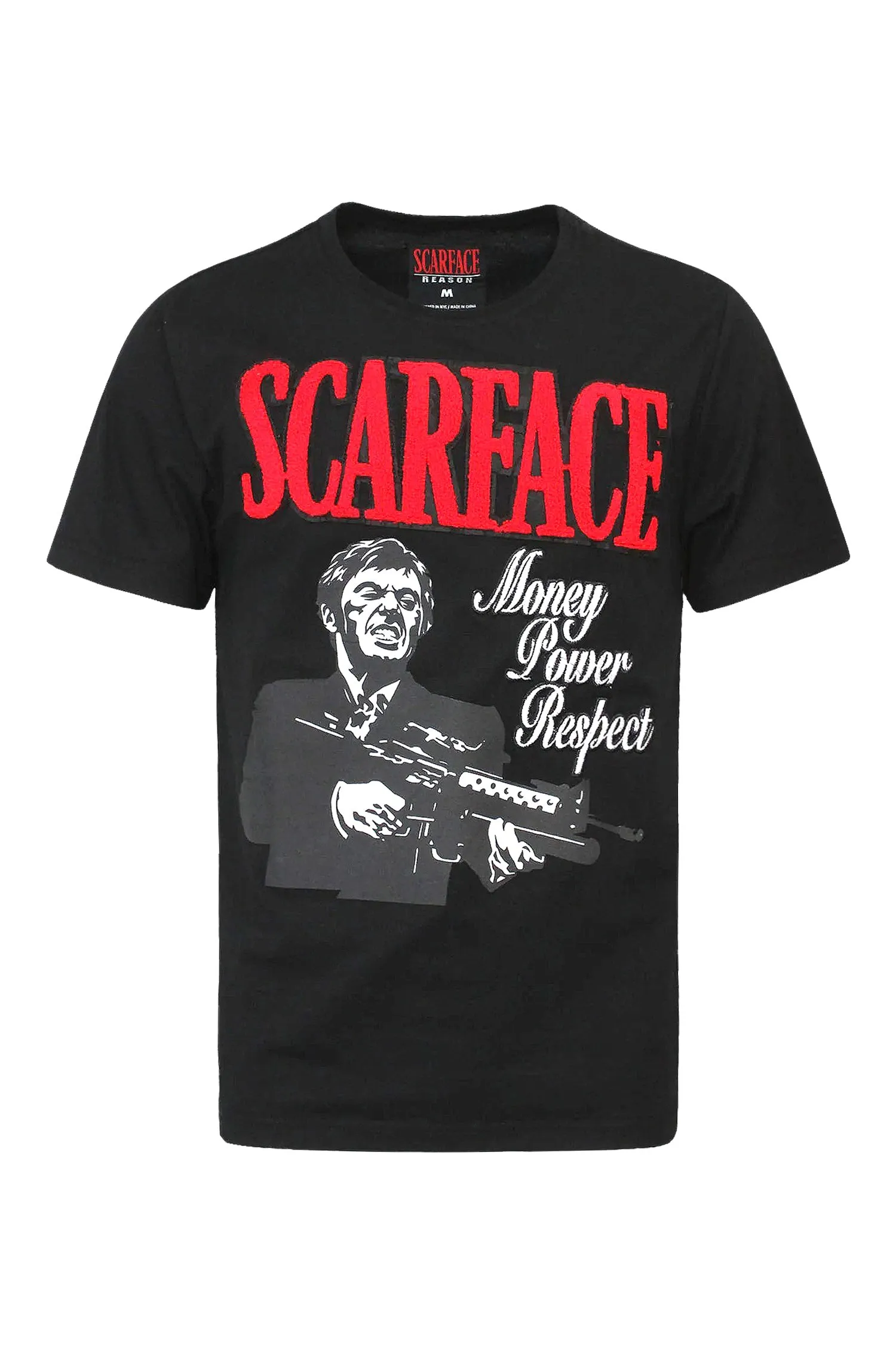 Men's Scarface Chenille Money Power Respect T-Shirt