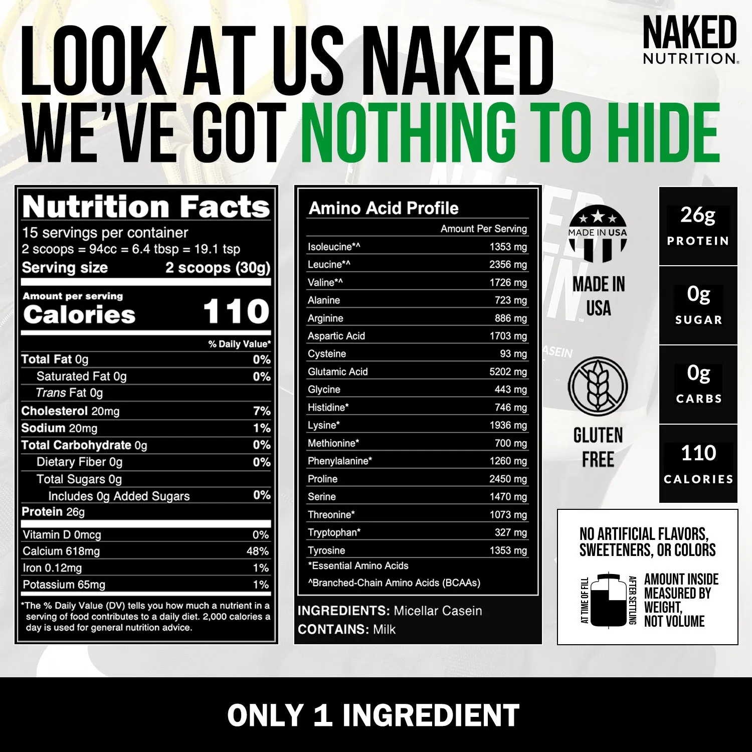 Micellar Casein Protein Powder | Naked Casein - 1lb