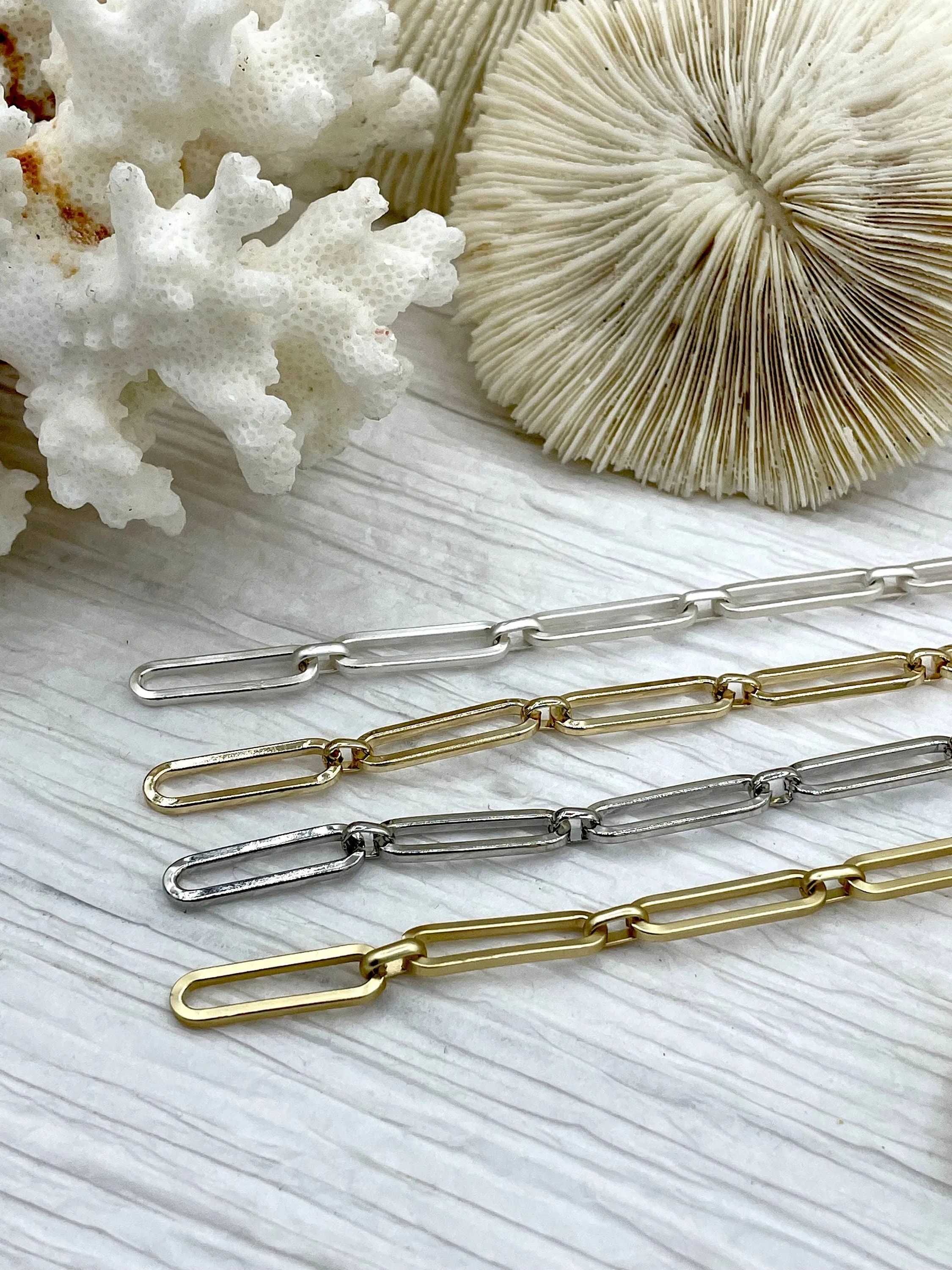 Mixed Link Cable Chain, by the foot. Lg Link 22mm x 5mm Sm link 6mm x 4mm, Gold plated, Rhodium, Matte Gold & Matte Silver  Fast ship