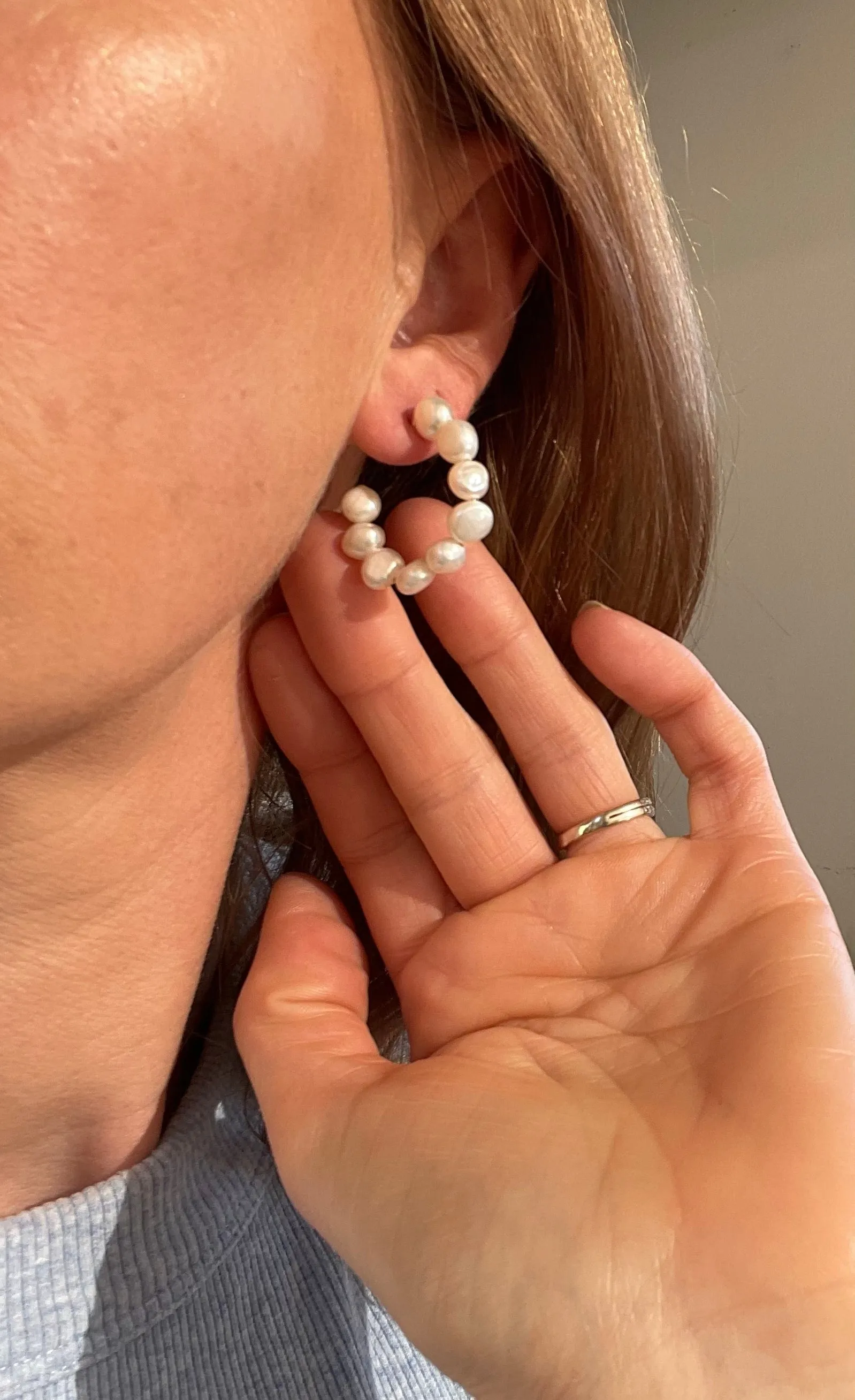 Nugget Pearl Hoops-gold or silver fittings