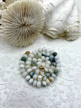 Peruvian White Mixed Opal Hand Knotted Necklace, 17-18" Long, Rondelle Stones 8mmx5mm w/Gold Finished Ends, Candy Necklace, Fast Ship