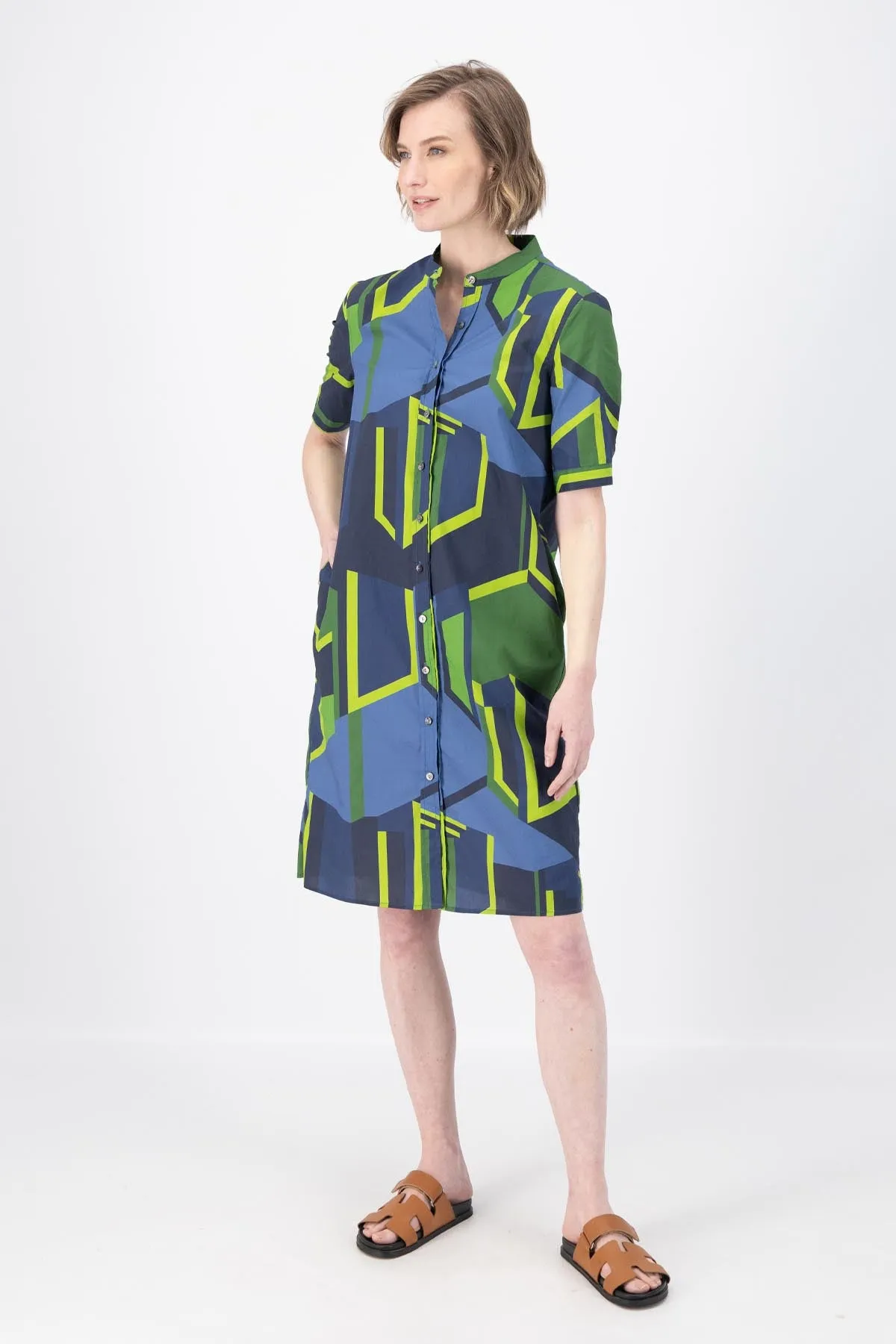 Plaza Shirt Dress Navy/Green in Cotton