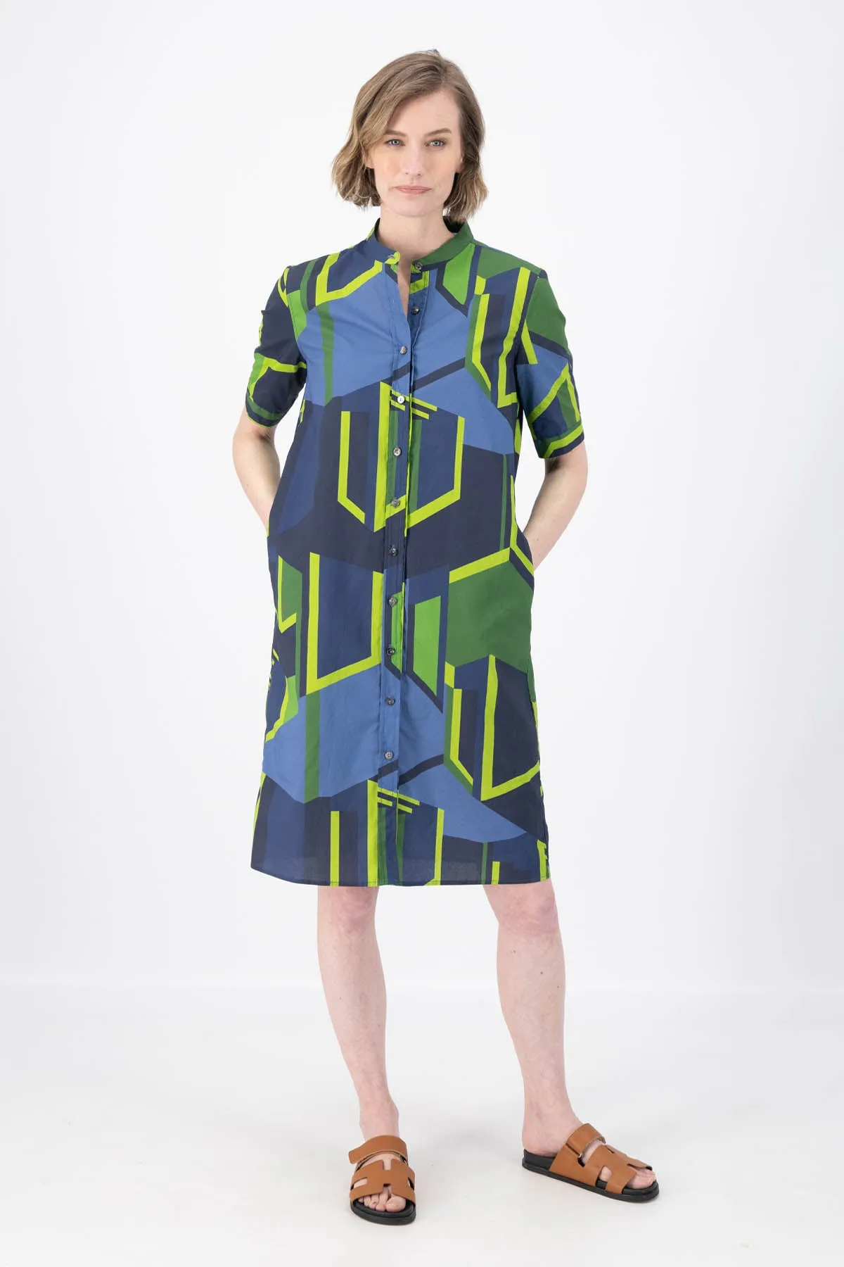 Plaza Shirt Dress Navy/Green in Cotton